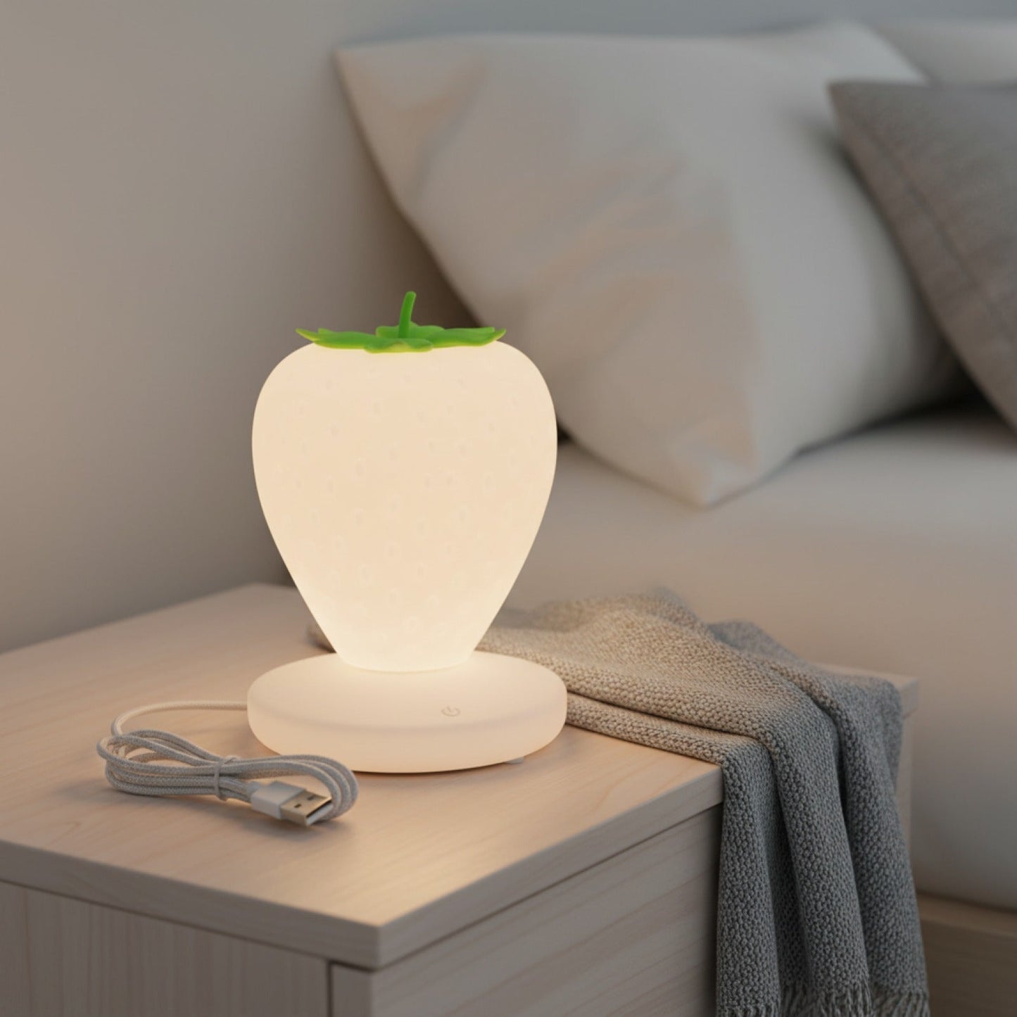 Veilleuse LED Fraise Rechargeable USB Tactile Dimmable pour Chambre à Coucher et Décoration Intérieure