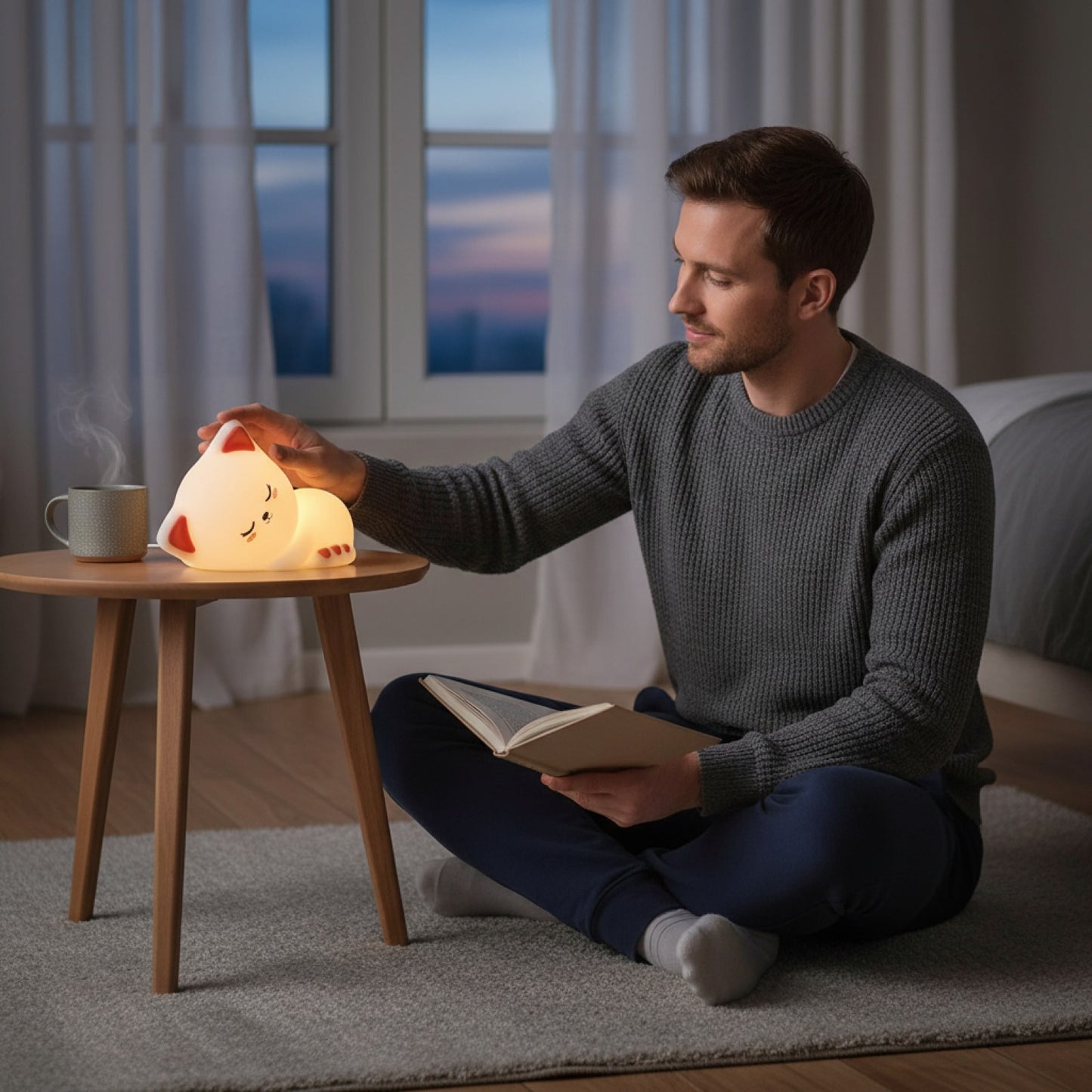 Veilleuse Chat Endormi : Lampe Tactile à Intensité Variable, Rechargeable et Programmable pour Chambre d'Enfant et Décoration