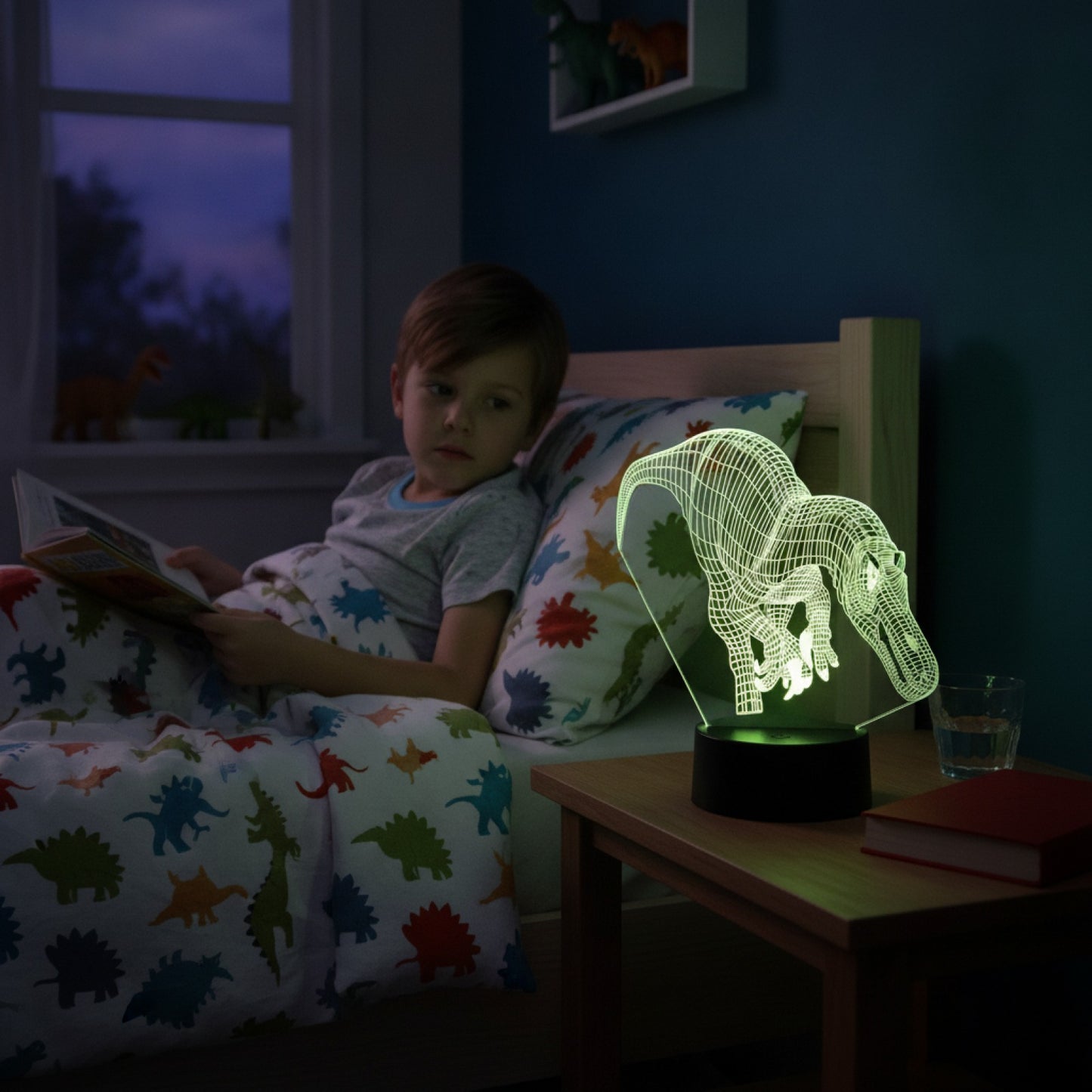 Veilleuse LED 3D Dinosaure Spinosaurus - Lampe de Chevet pour Enfant, Décoration Chambre, Cadeau Anniversaire