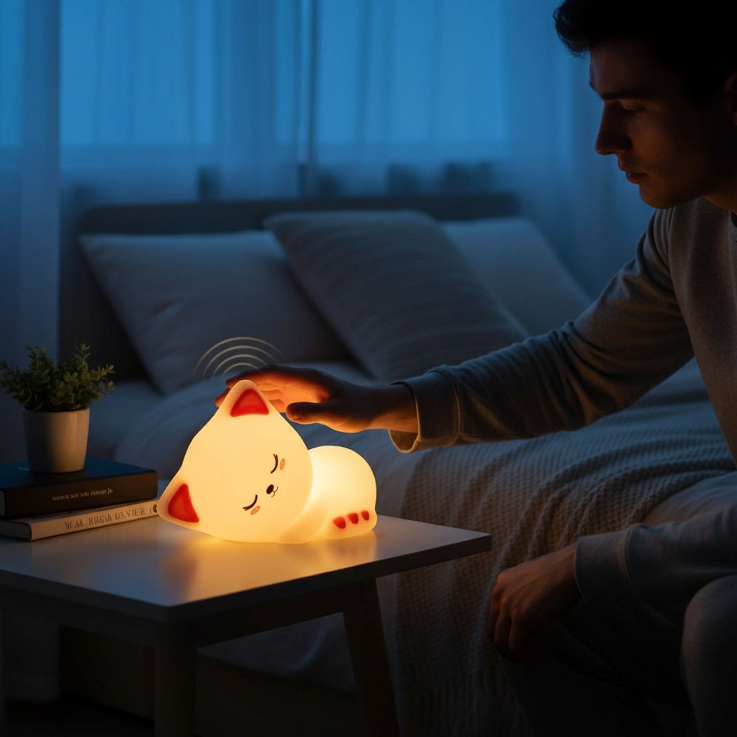 Veilleuse Chat Endormi - Tactile, Rechargeable, Minuterie, Décoration & Cadeau Idéal