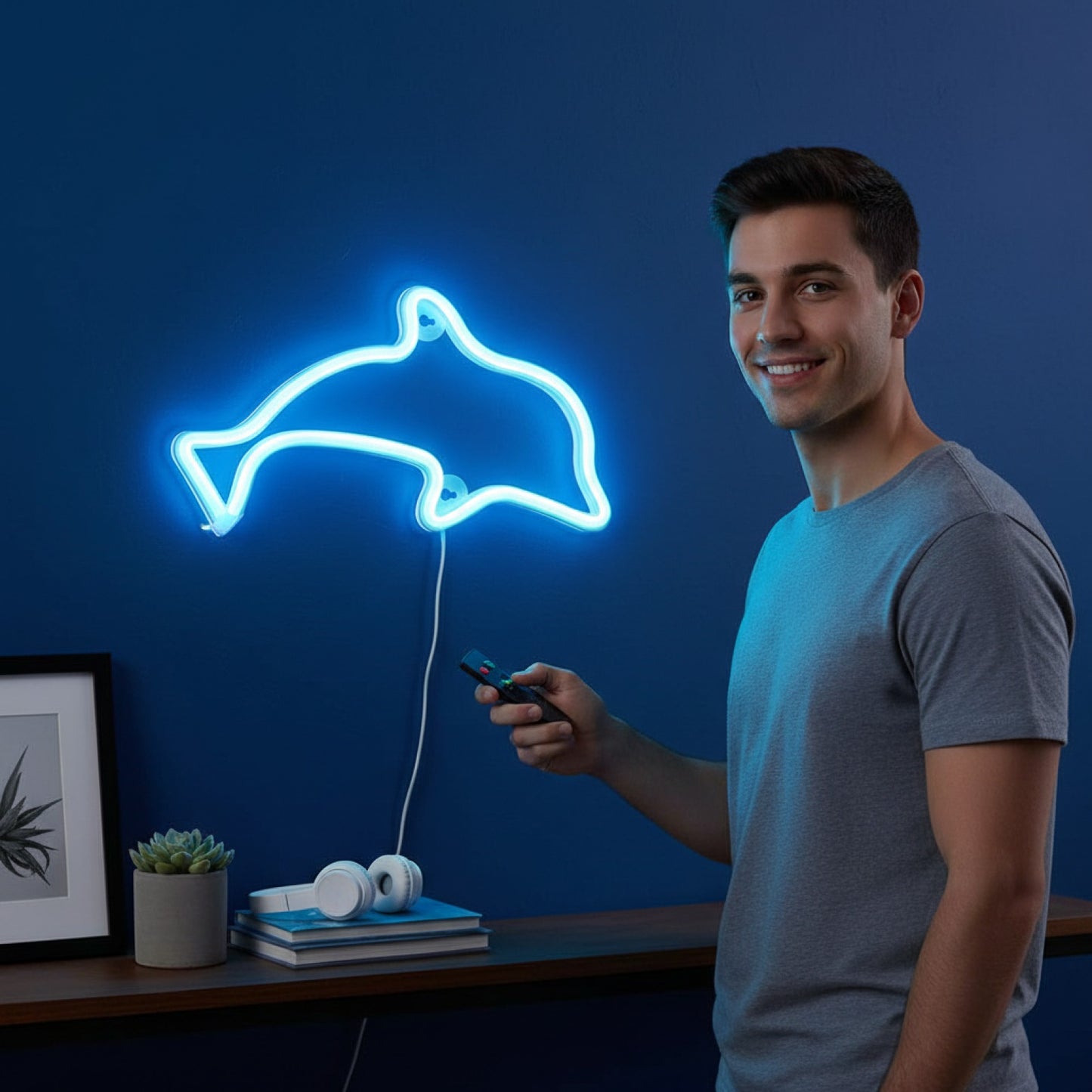 Veilleuse LED Néon Dauphin Bleu pour Mur