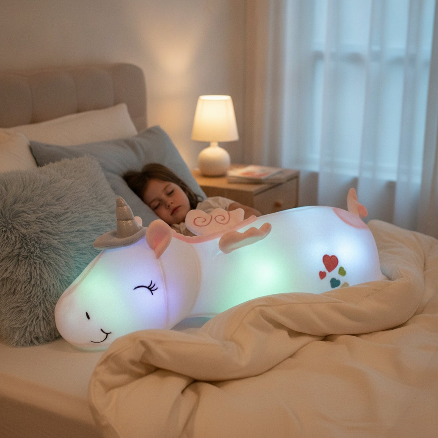 Veilleuse Peluche Licorne Lumineuse LED 120cm - Cadeau Enfant Doux et Magique