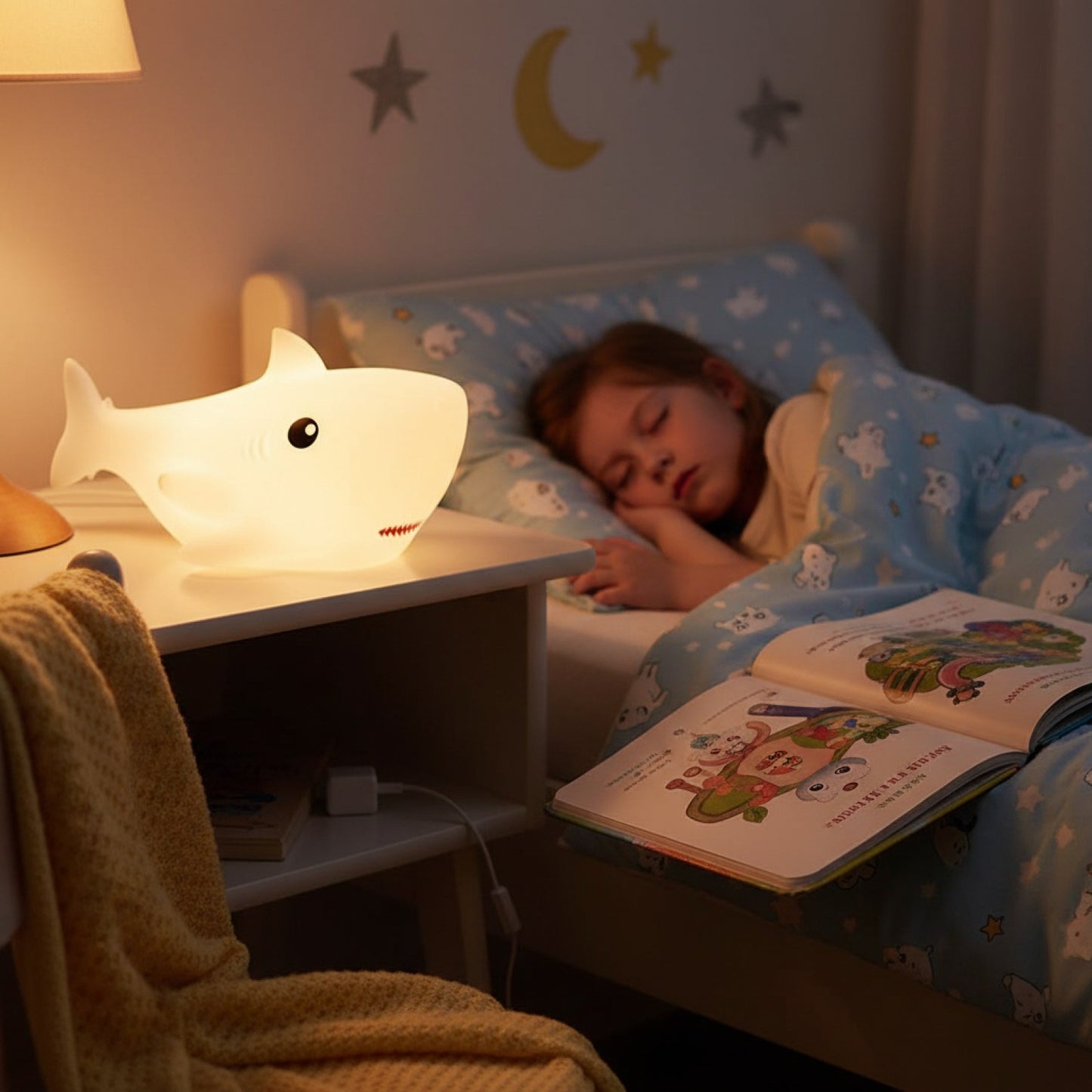 Veilleuse LED Requin Mignon - Rechargeable USB & Lampe d'Ambiance pour Chambre d'Enfant