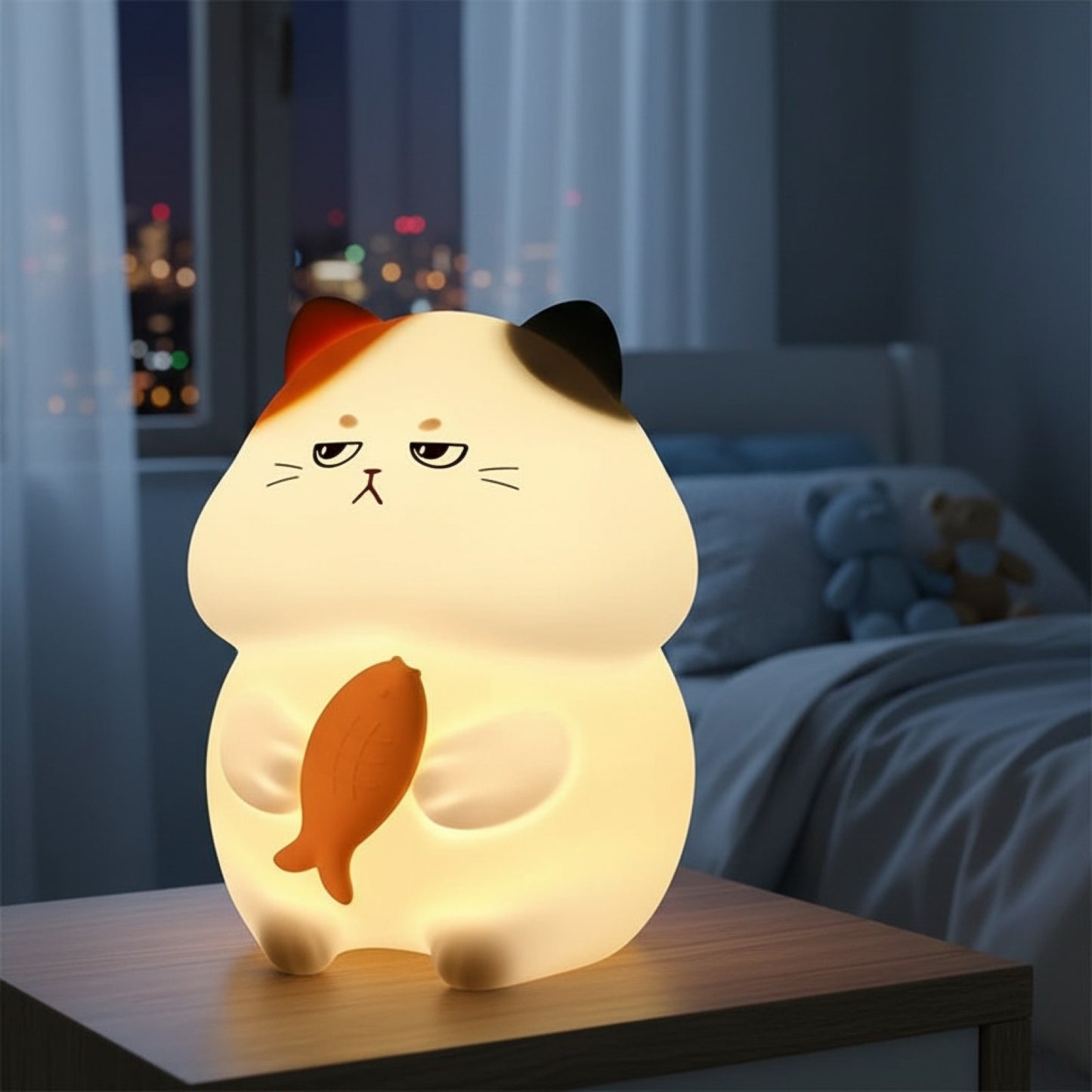 Veilleuse Chat Silicone : 3 Niveaux de Luminosité, 6 Couleurs, Minuterie 30 min, Lampe Chevet Tactile