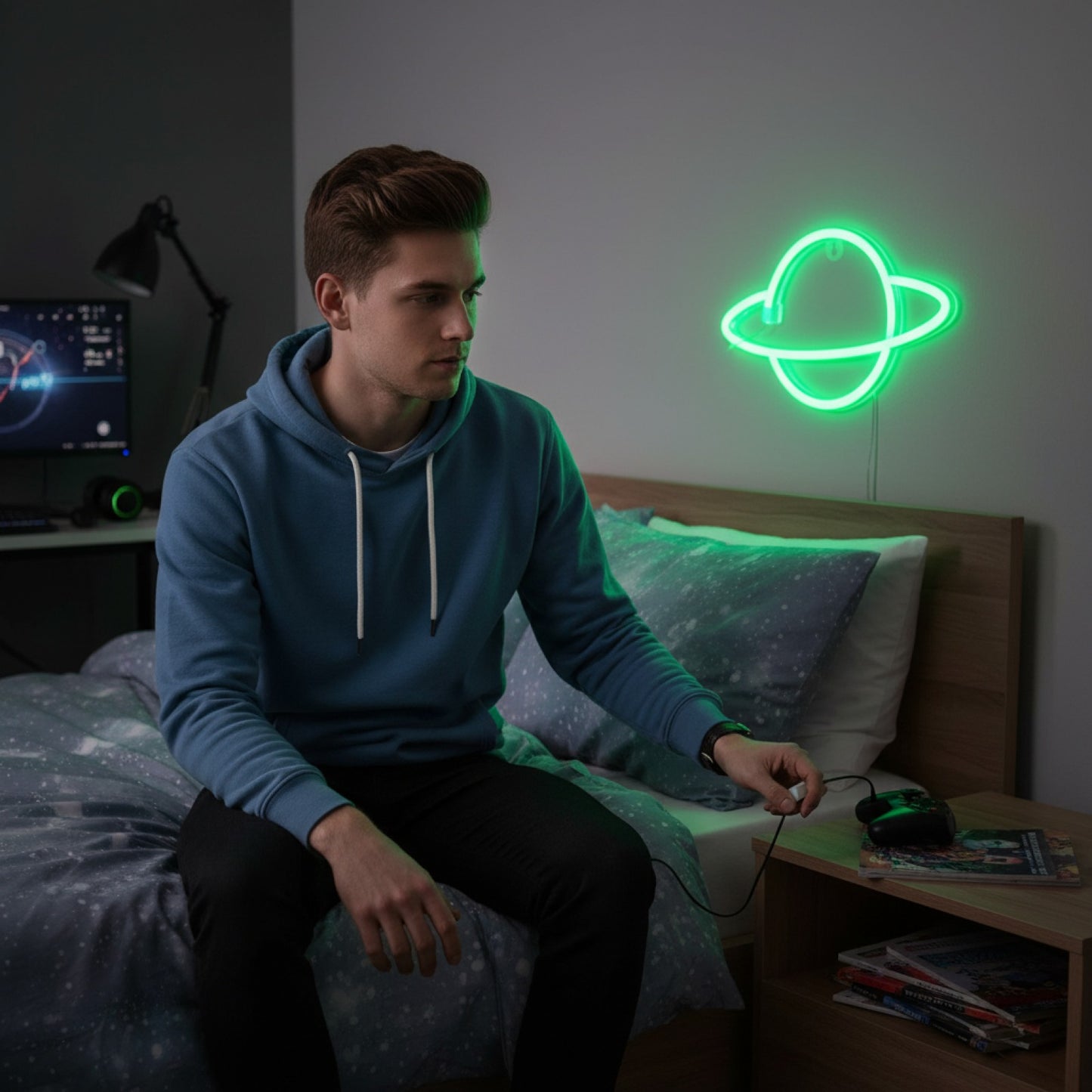 Veilleuse LED Murale Rose/Bleu pour Chambre, Décoration Thème Jeu, Cadeau Garçon