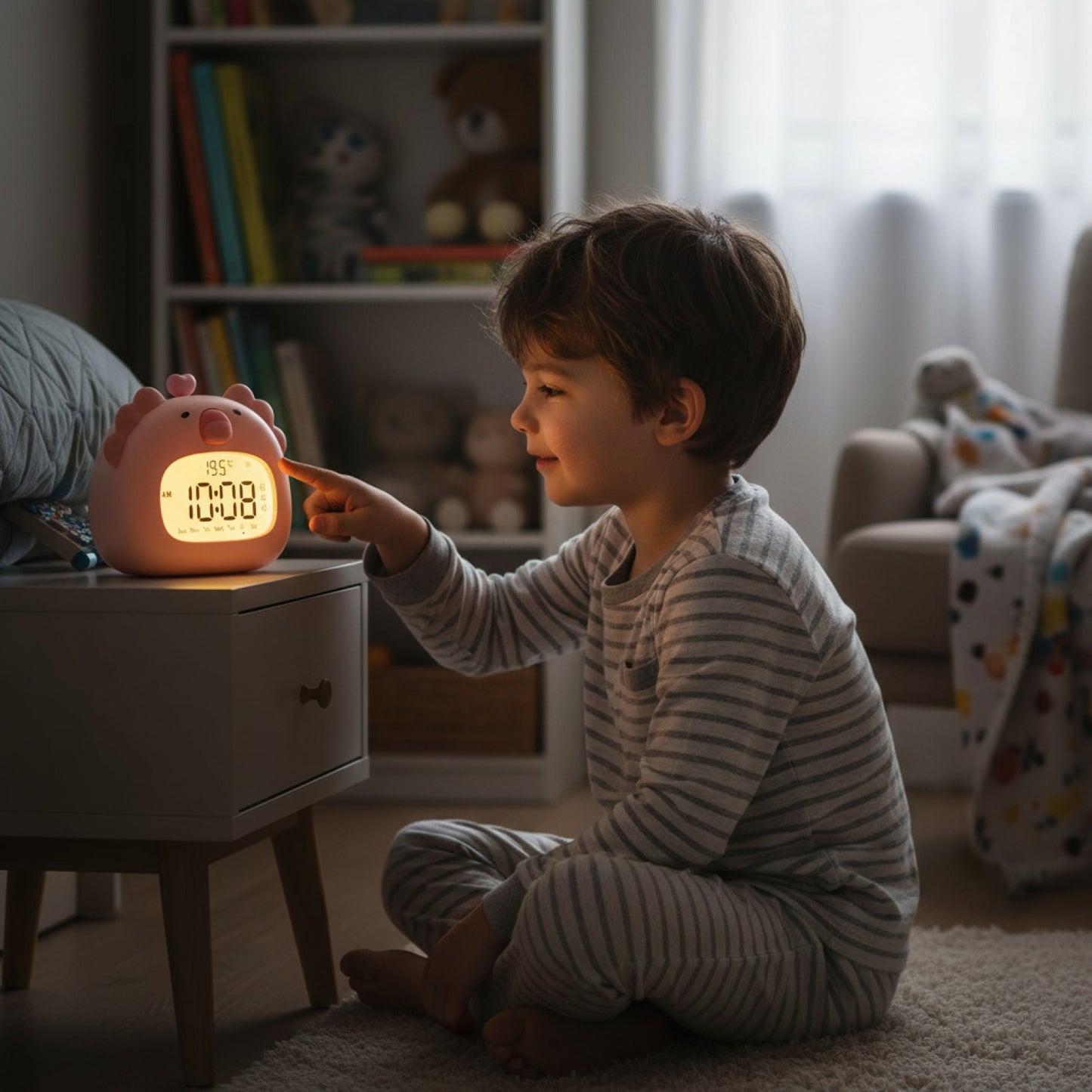 Veilleuse Réveil LED Enfant Mignon Capybara avec Affichage Température Rechargeable