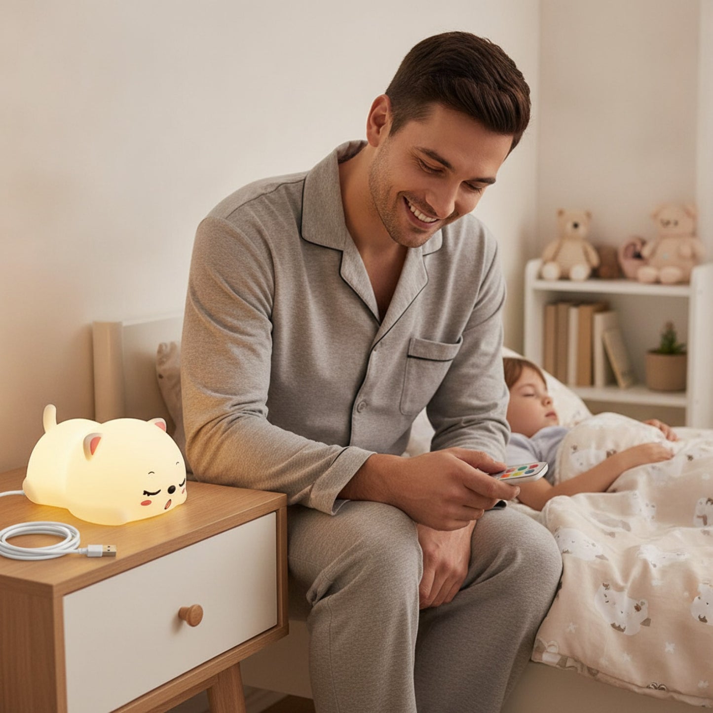 Veilleuse LED Chat Silicone Rechargeable USB avec Télécommande - Cadeau Enfant