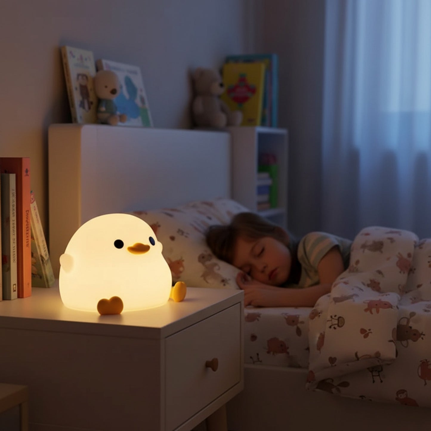 Veilleuse LED Silicone Canard Mignon pour Enfants - Lampe de Nuit Tactile USB Rechargeable