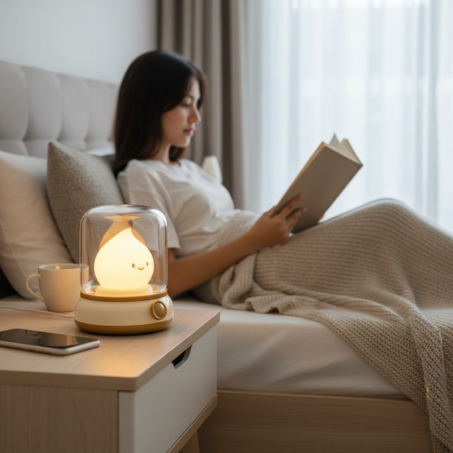 Veilleuse LED Portable Rechargeable USB Design Cartoon pour Table, Café, Hôtel, Chambre