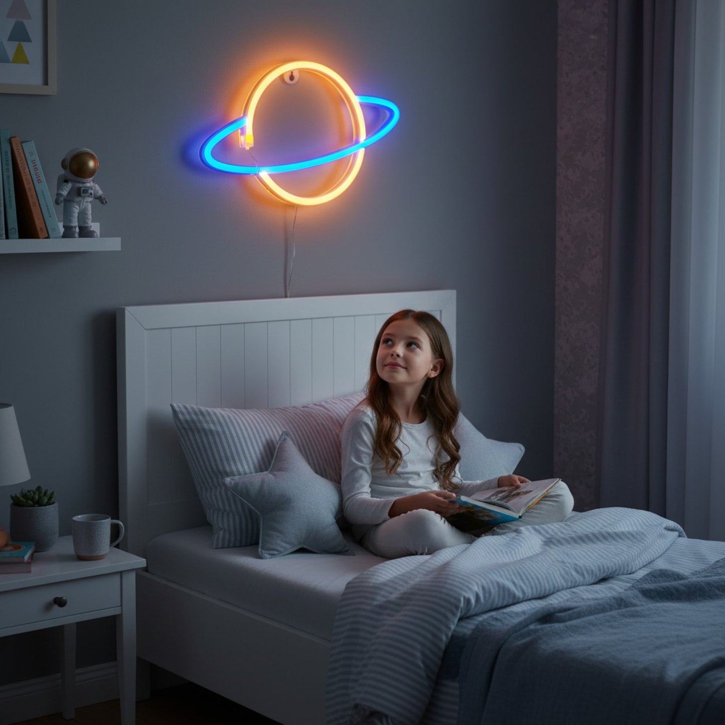Veilleuse Cosy Planète pour Chambre - Décoration Murale Rose/Bleu, Alimentation USB/Piles