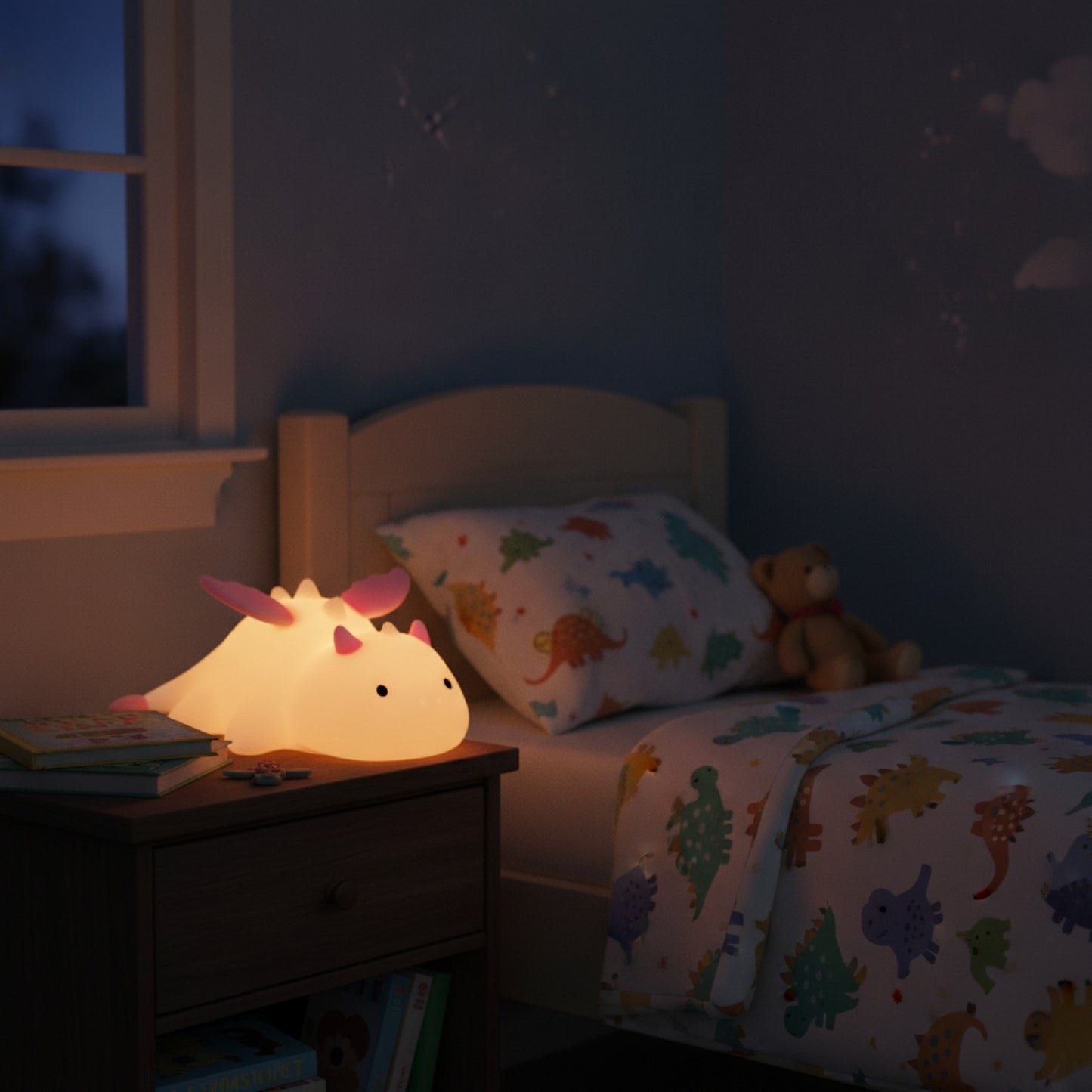 Veilleuse Dragon Silicone Rechargeable pour Enfants - 7 Couleurs, Base Magnétique & Timer