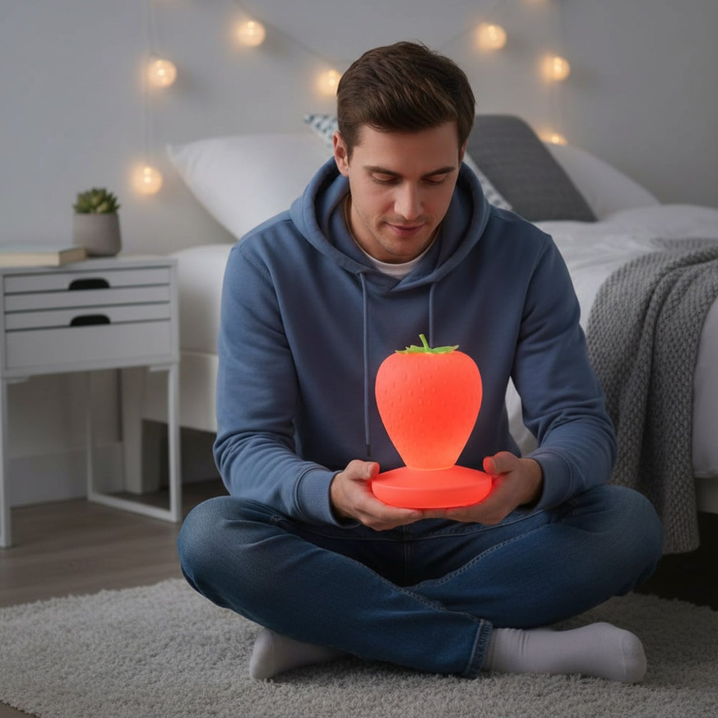 Veilleuse LED Fraise Silicone Tactile USB Rechargeable, Lumière d'Ambiance Idéale pour Chambre