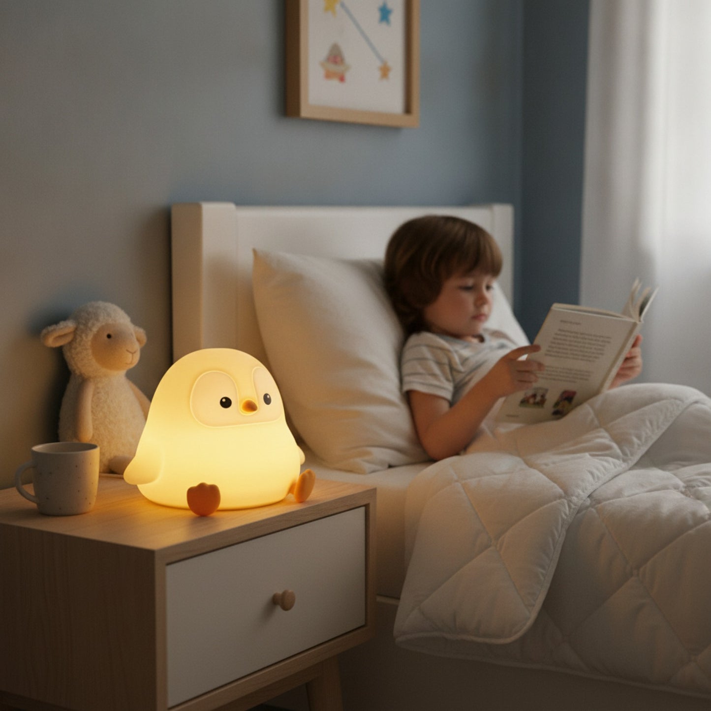 Veilleuse LED Pingouin Mignonne Rechargeable - Lampe de Chevet Dimmable pour Chambre d'Enfant et Dortoir