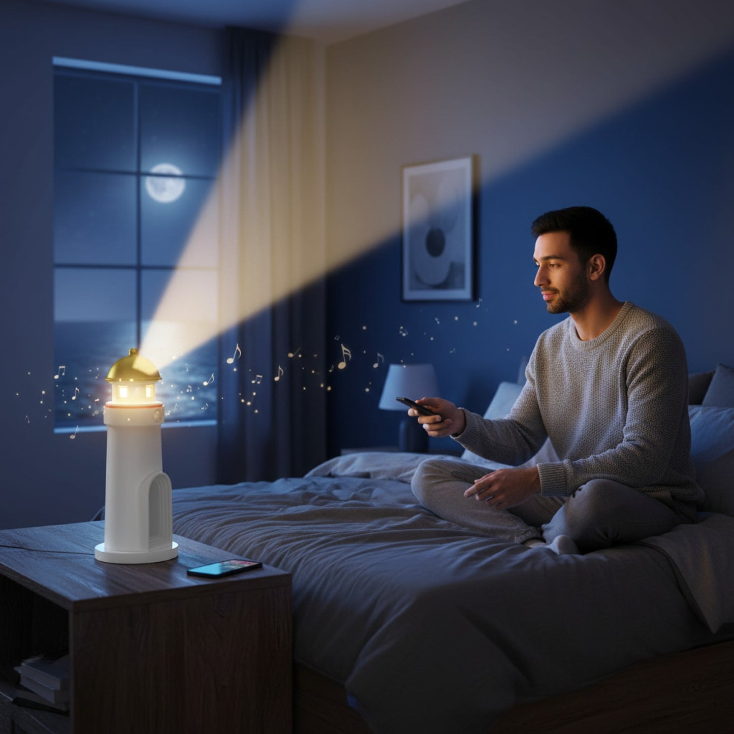 Veilleuse Projecteur Phare avec Musique Bluetooth et Capteur de Mouvement - Lumière d'Ambiance Cadeau Idéal