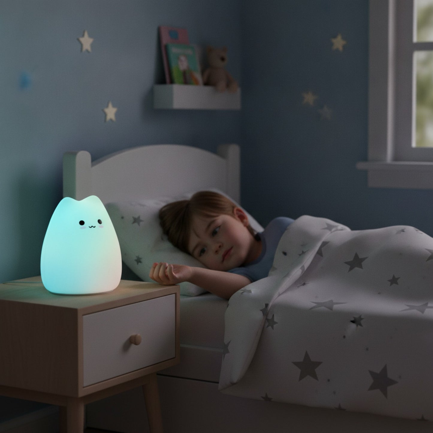 Veilleuse LED Chat Silicone Doux - Lampe d'Ambiance Bébé Enfant Cadeau Original