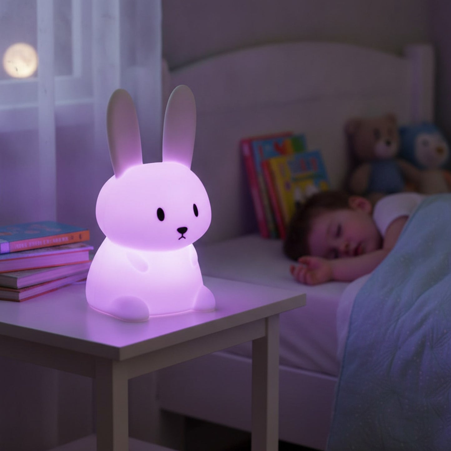 Veilleuse Lapin LED Silicone Tactile RGB - Lampe d'Ambiance Rechargeable pour Chambre d'Enfant