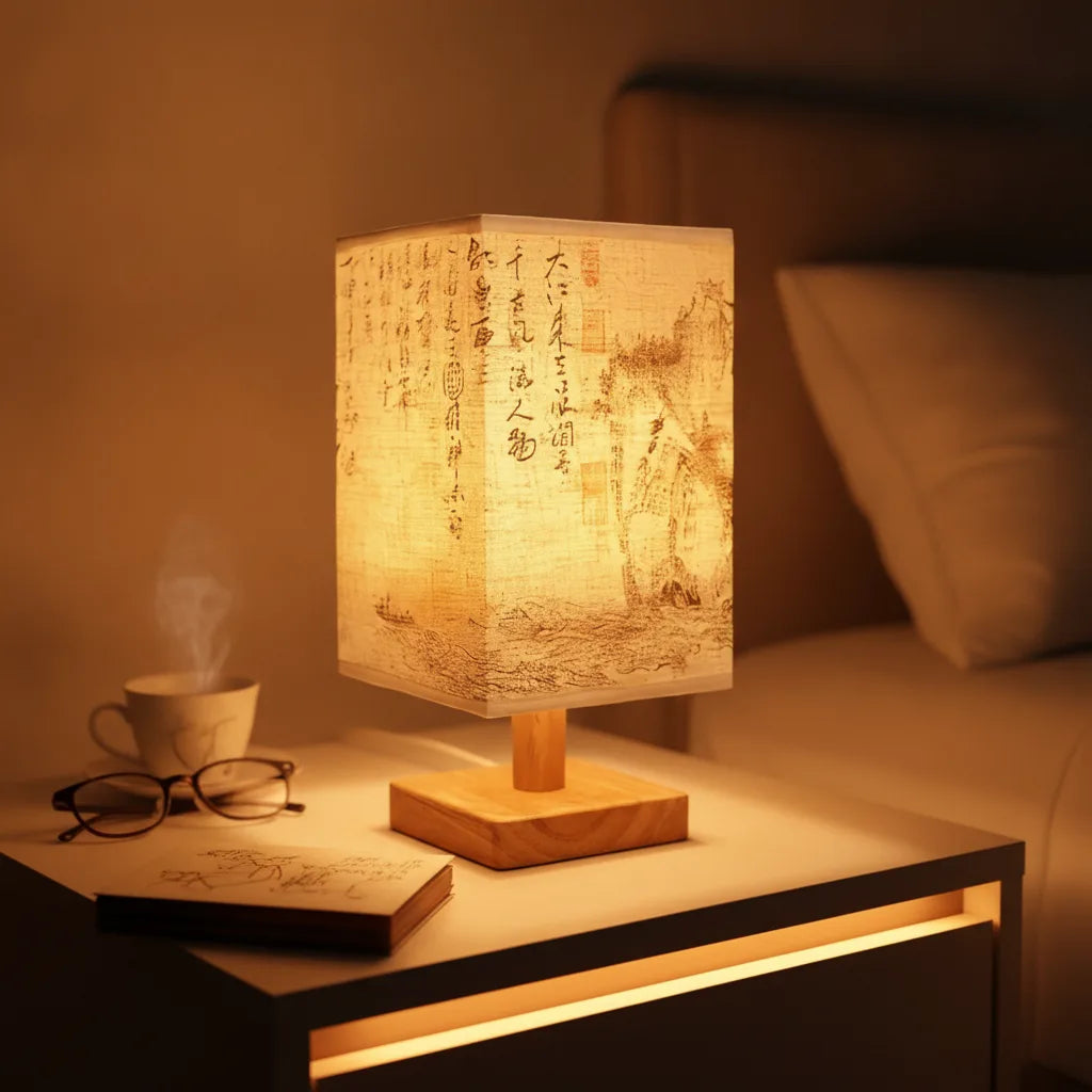 Lampe de Table LED Carrée Style Chinois Dimmable