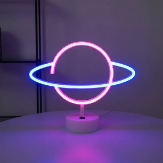 Veilleuse Planète Décorative Rose/Bleu - Lumière d'Ambiance USB/Piles