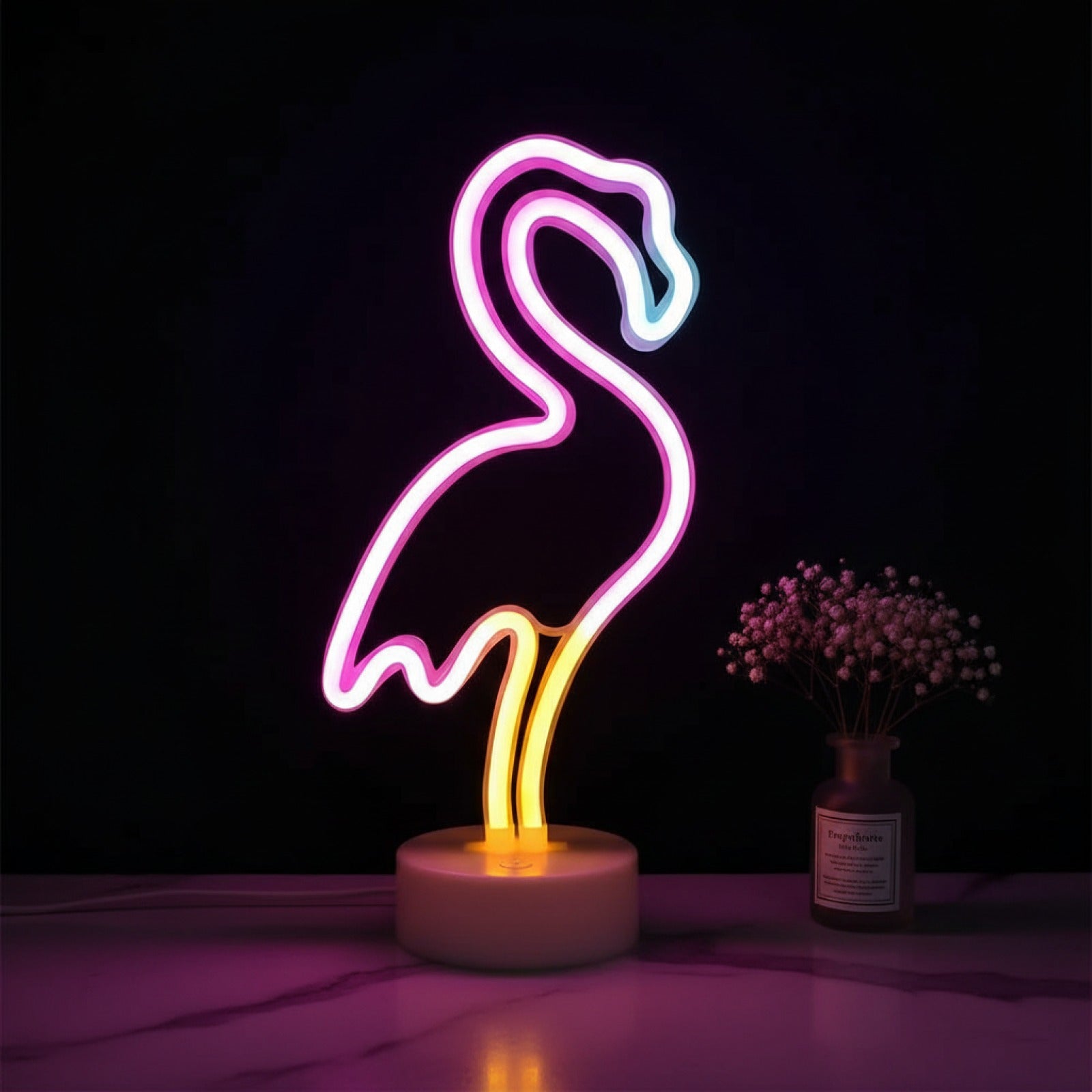 Veilleuse LED Flamingo - Décoration Lumineuse USB/Batterie pour Fête, Cadeau Saint-Valentin