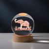 Veilleuse Boule de Cristal Gravée Éléphant 3D avec Support Lumineux LED - Décoration Intérieure Salon & Chambre