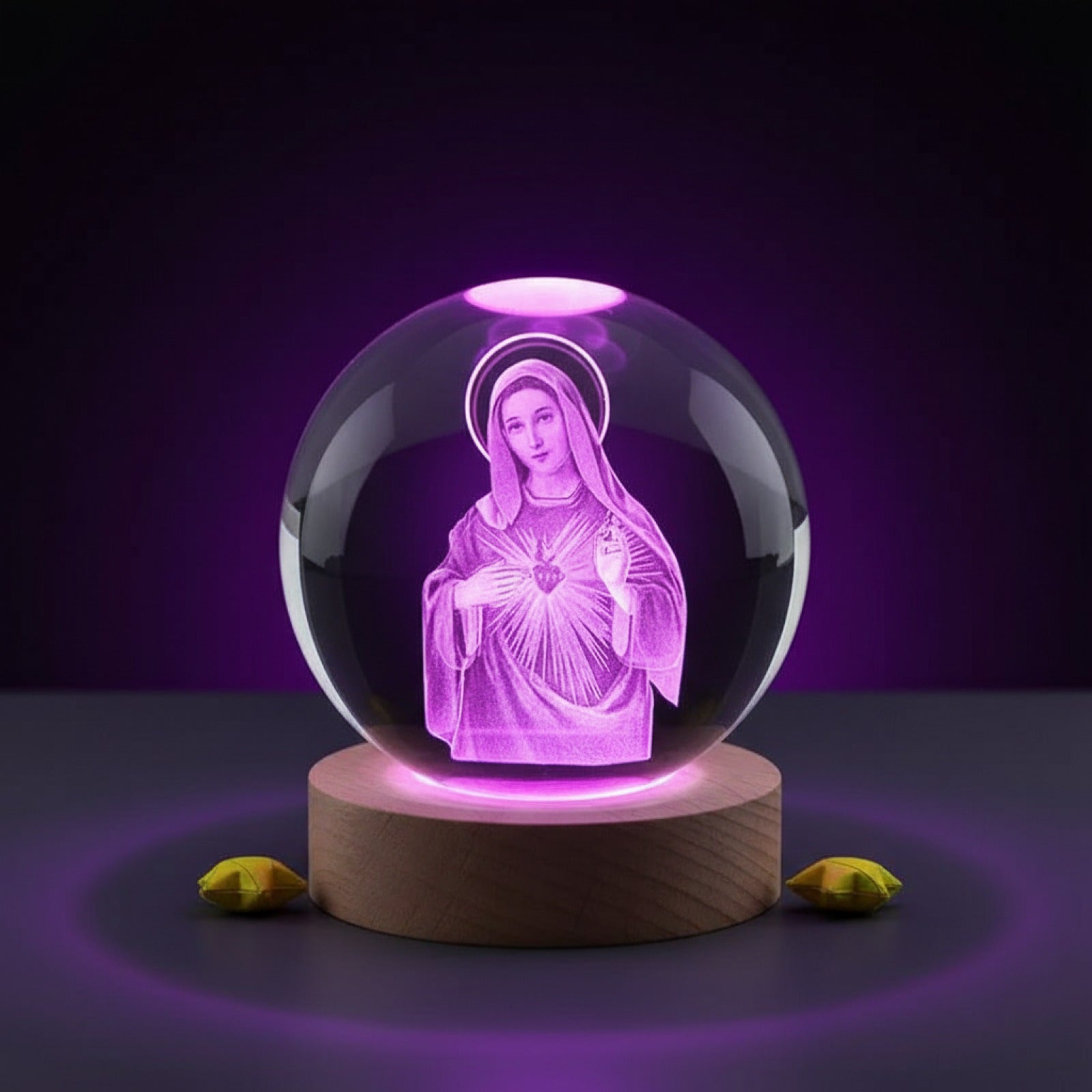 Veilleuse Cristal Gravée Laser Vierge Marie - Cadeau Religieux & Décoration Noël