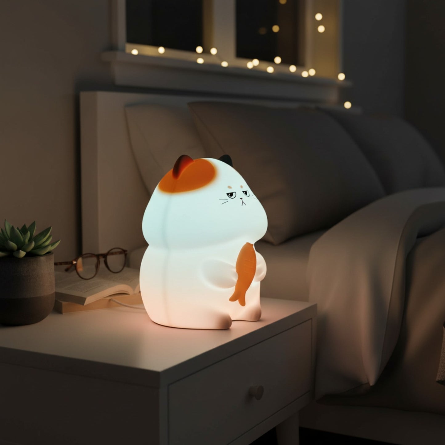 Veilleuse Chat Silicone : 3 Niveaux de Luminosité, 6 Couleurs, Minuterie 30 min, Lampe Chevet Tactile