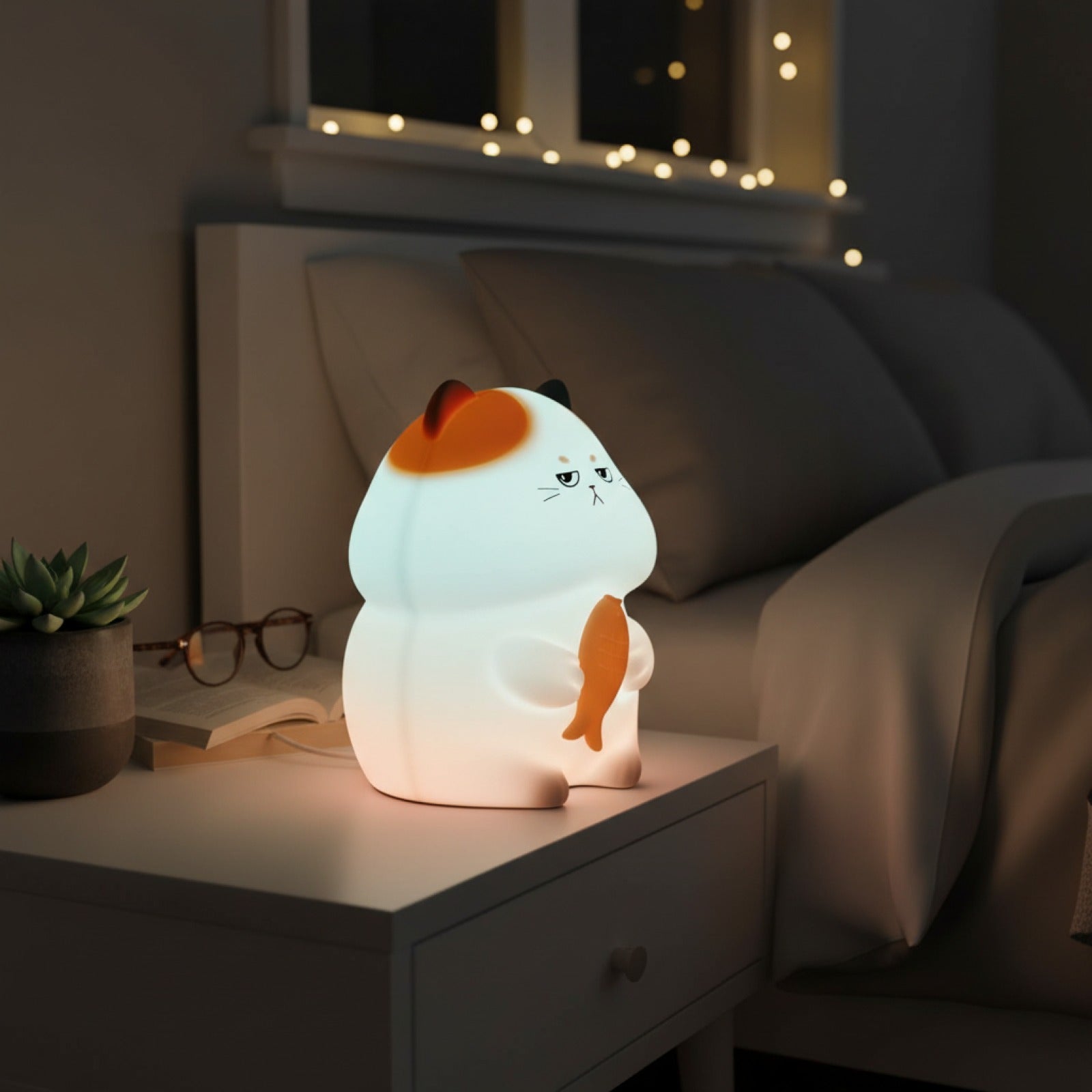 Veilleuse Chat Silicone : 3 Niveaux de Luminosité, 6 Couleurs, Minuterie 30 min, Lampe Chevet Tactile