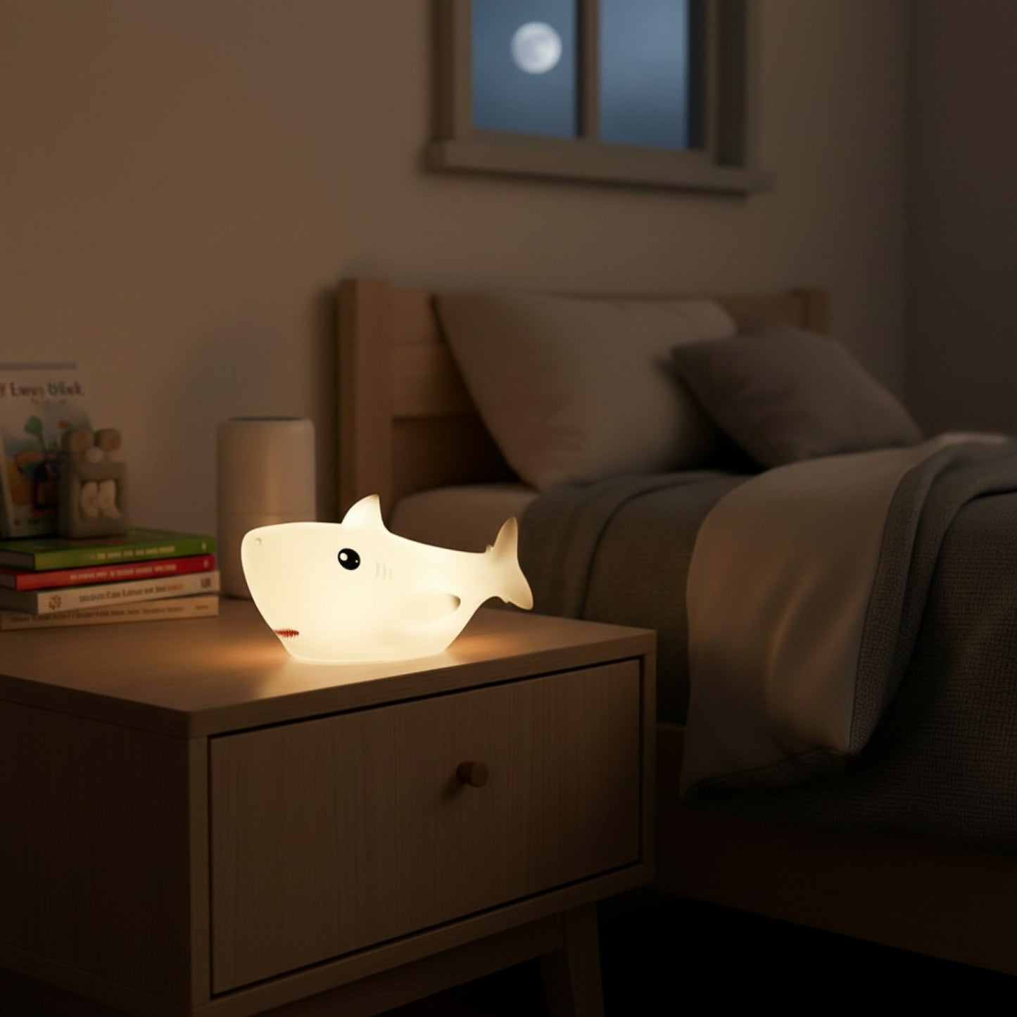 Veilleuse LED Requin Mignon - Rechargeable USB & Lampe d'Ambiance pour Chambre d'Enfant