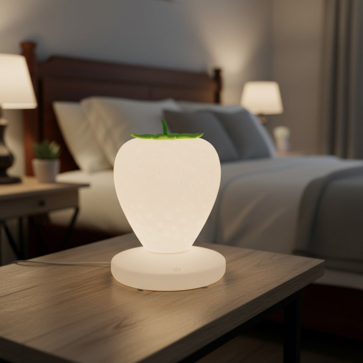 Veilleuse LED Fraise Rechargeable USB Tactile Dimmable pour Chambre à Coucher et Décoration Intérieure