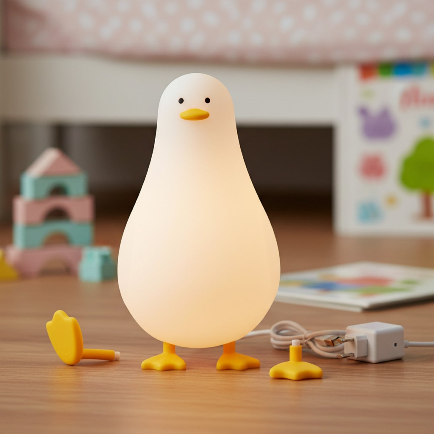 Veilleuse Canard LED Rechargeable en Silicone - Lampe de Chevet Cartoon pour Chambre d'Enfant