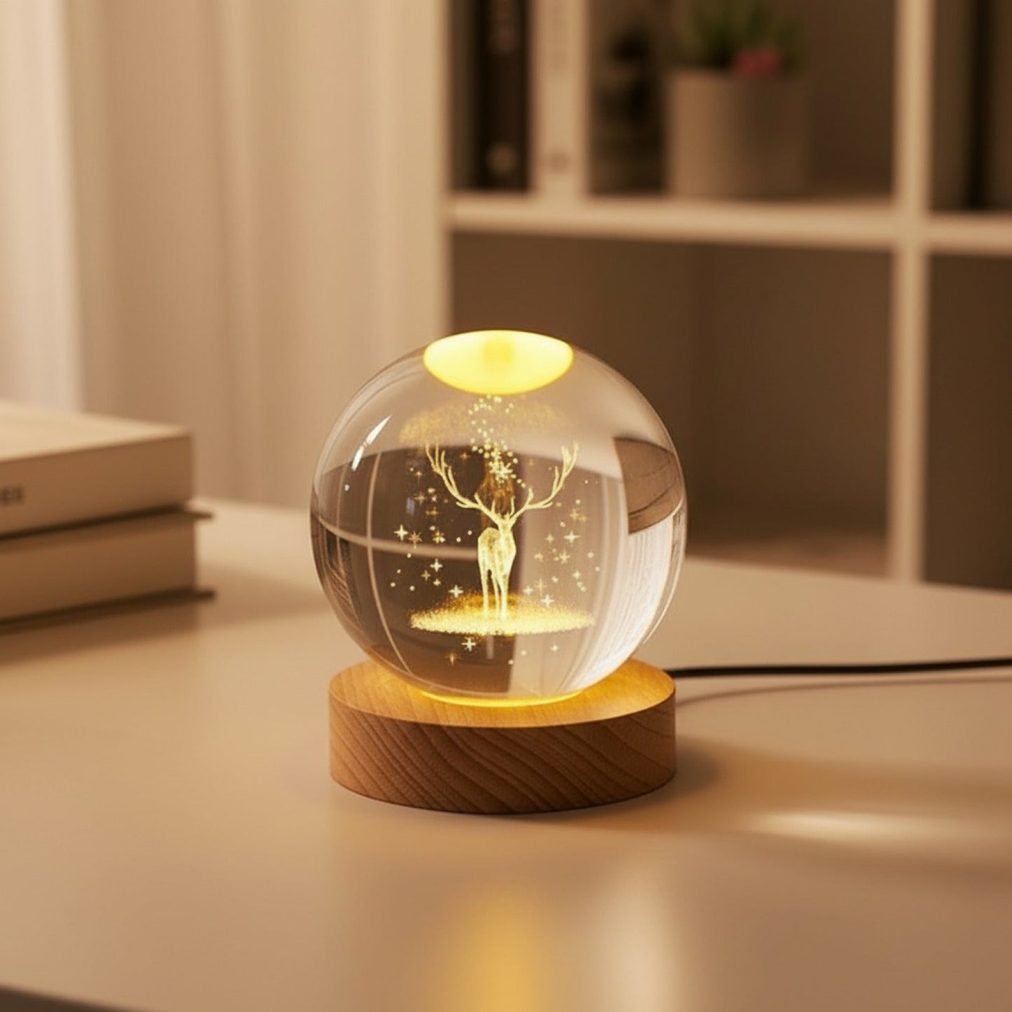 Veilleuse Sphère Cristal 3D - Décoration Cosmique Lumineuse