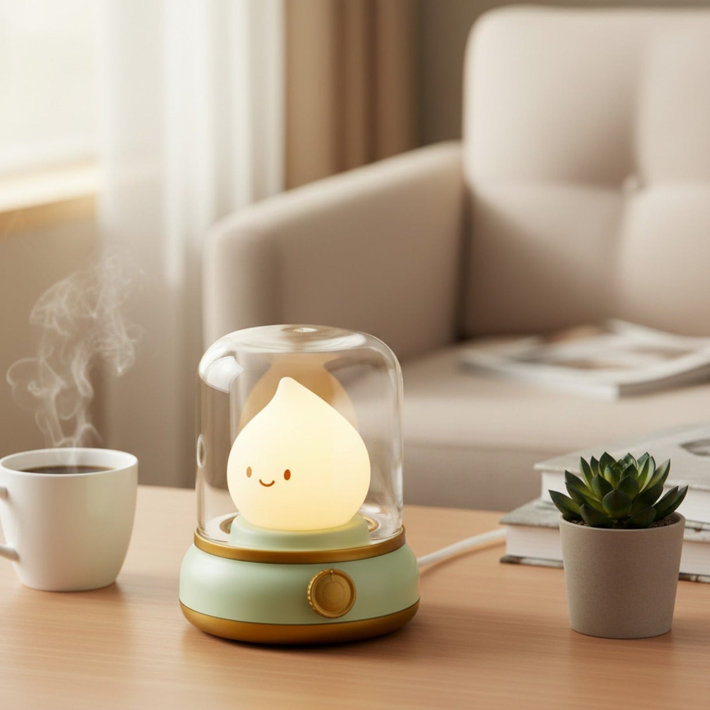 Veilleuse LED Bureau Rechargeable USB Portable Design Cartoon - Décoration Café, Hôtel, Chambre