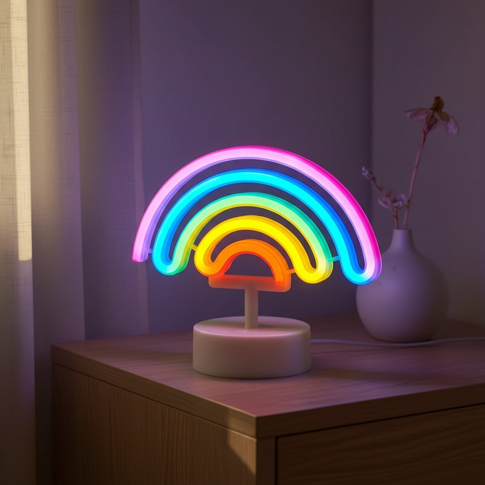 Veilleuse Néon Arc-en-ciel à LED - Décoration Lumineuse USB/Batterie pour Fête, Anniversaire, Mariage