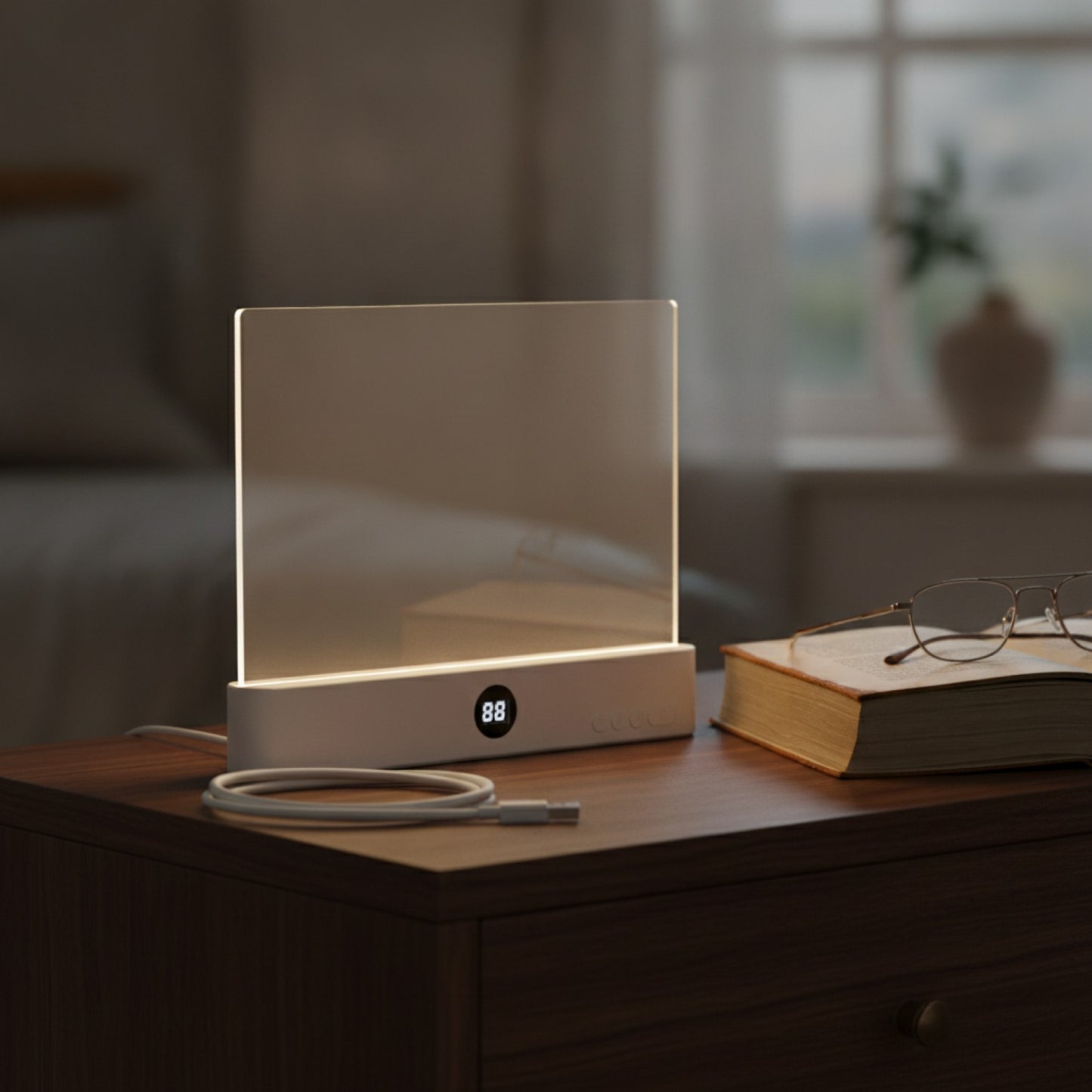 Veilleuse LED Plate avec Protection Oculaire, Rechargeable USB