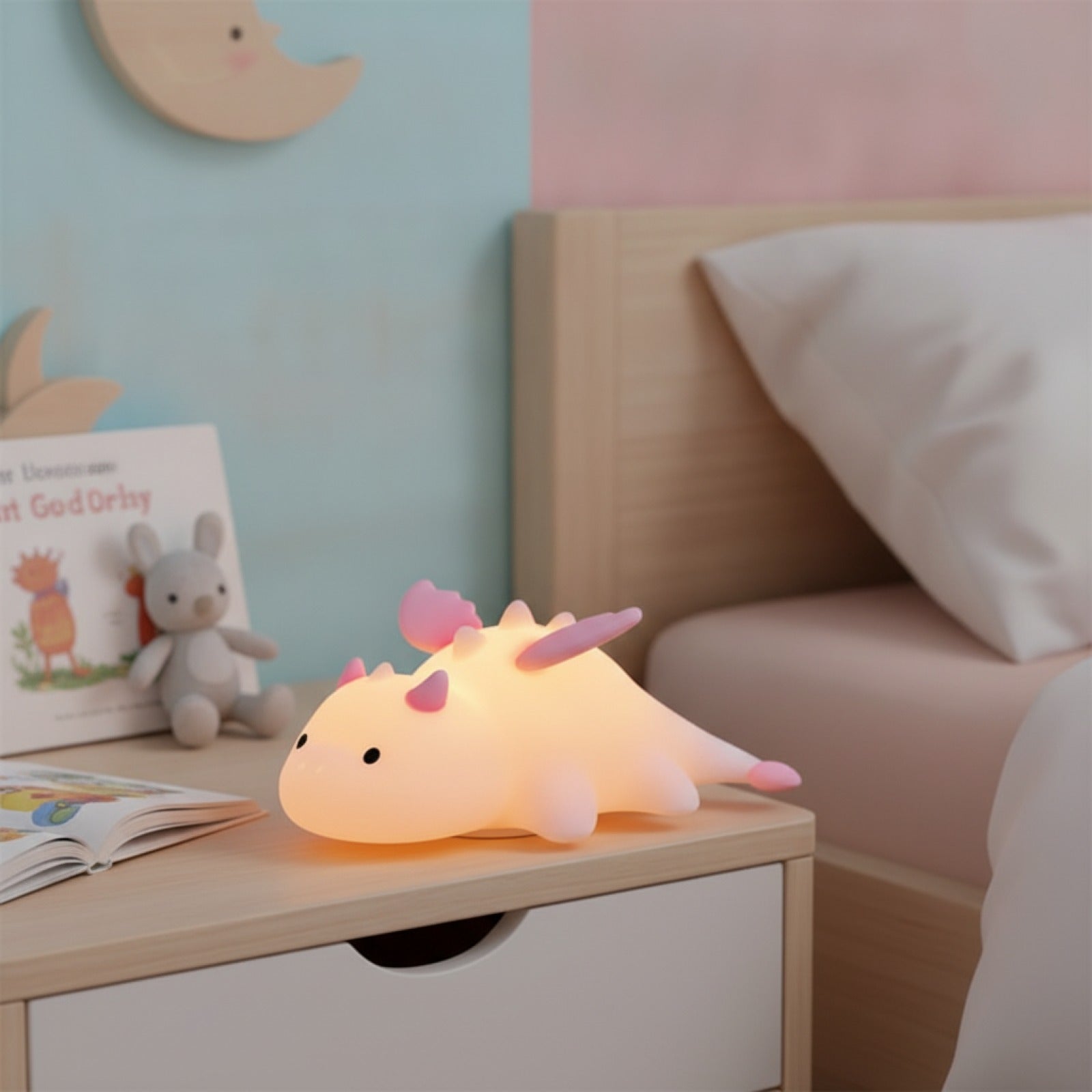 Veilleuse Dragon Silicone Rechargeable pour Enfants - 7 Couleurs, Base Magnétique & Timer