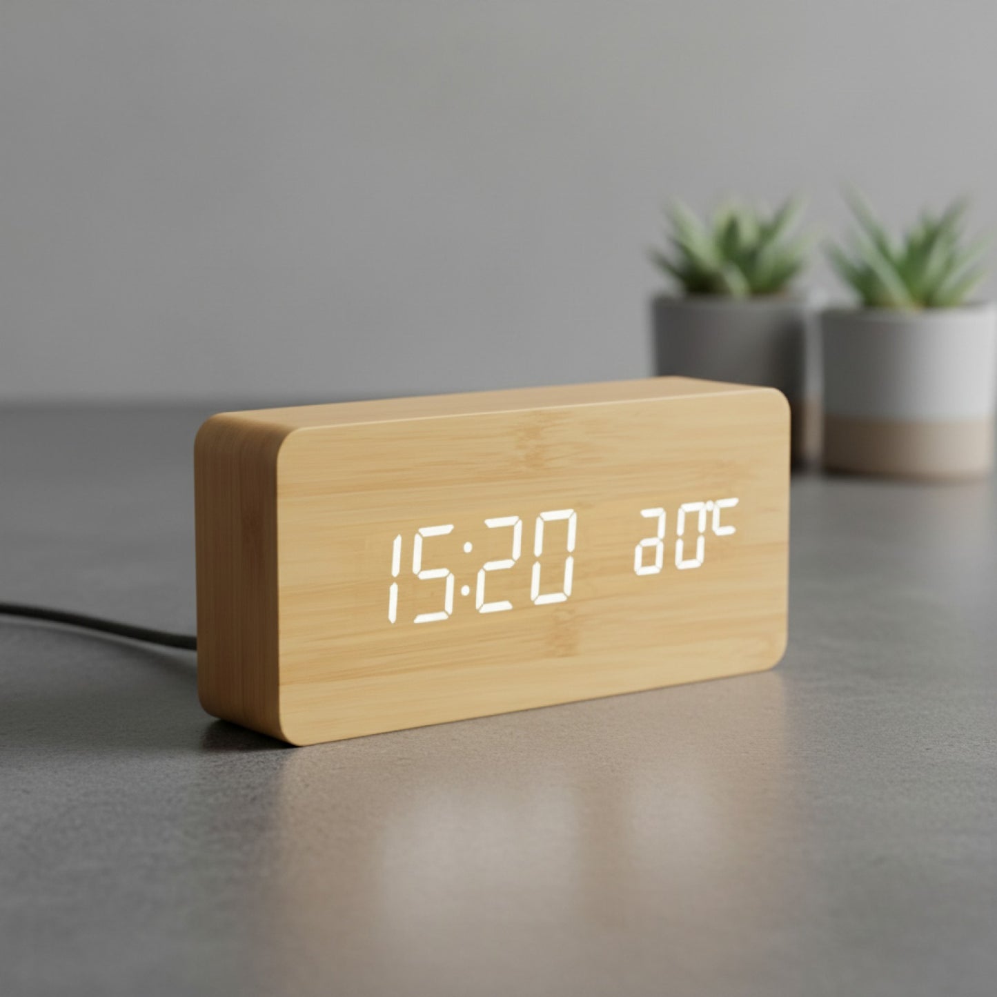Veilleuse Réveil Digital Bois LED avec Température - Horloge de Bureau et Chevet
