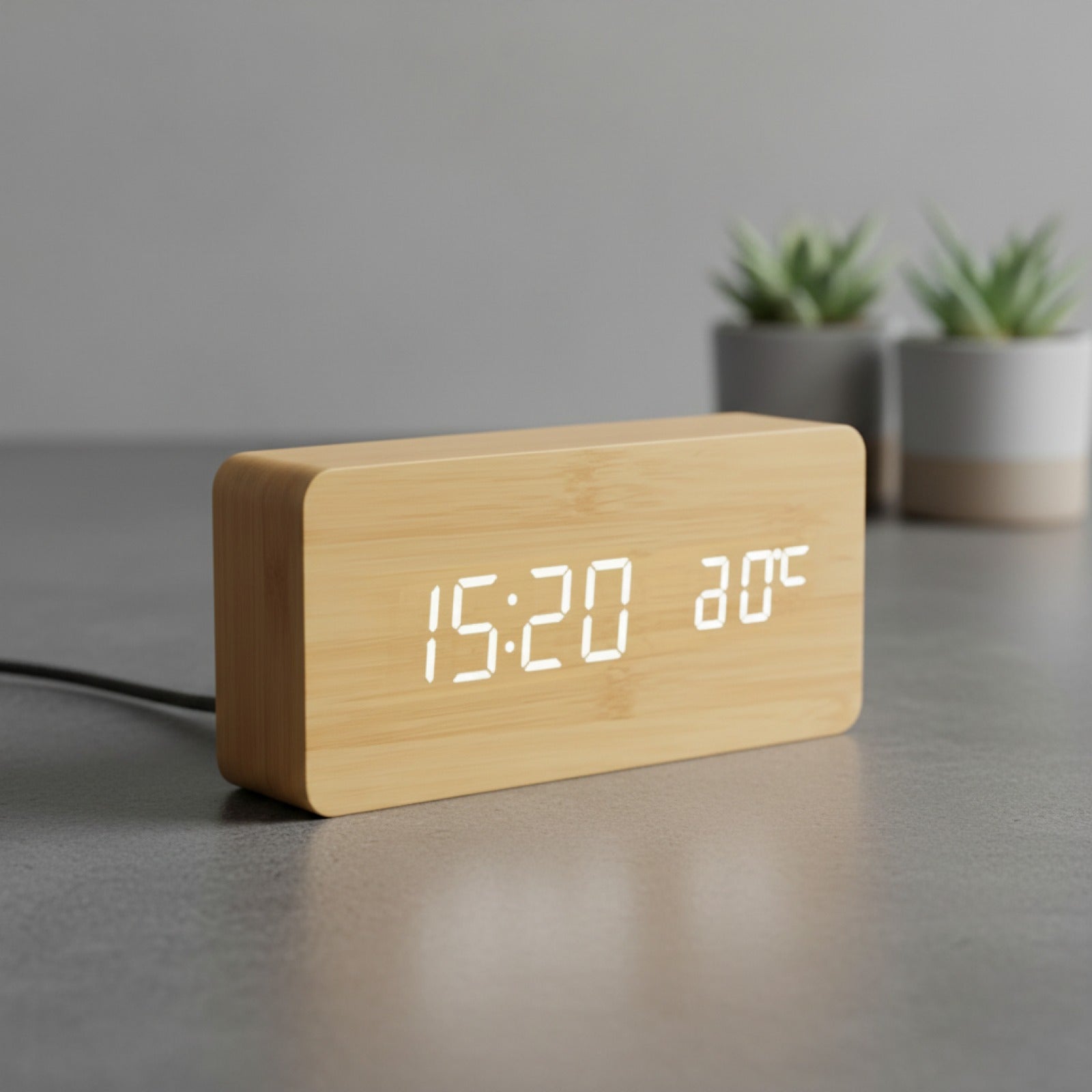 Veilleuse Réveil Digital Bois LED avec Température - Horloge de Bureau et Chevet