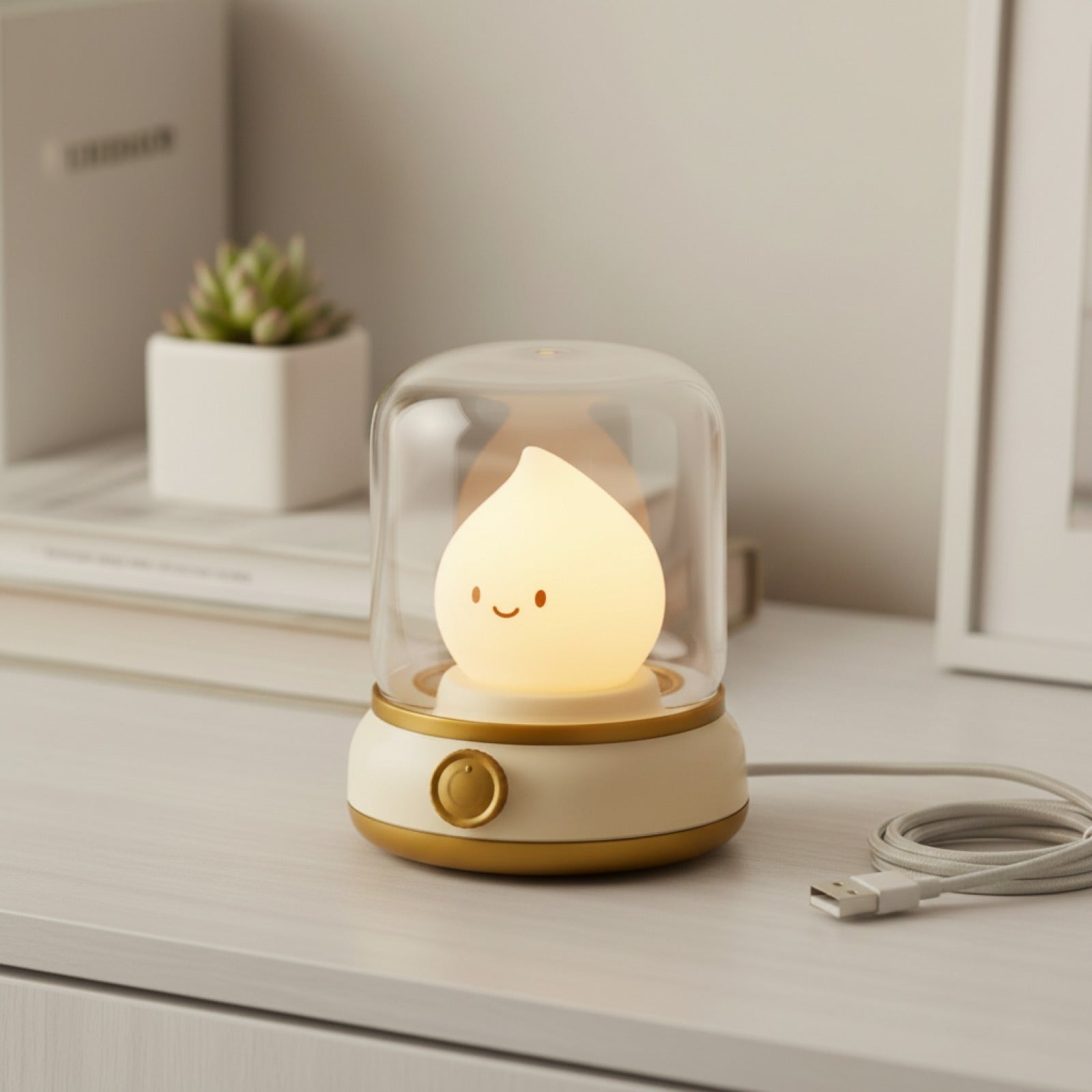 Veilleuse LED Portable Rechargeable USB Design Cartoon pour Table, Café, Hôtel, Chambre