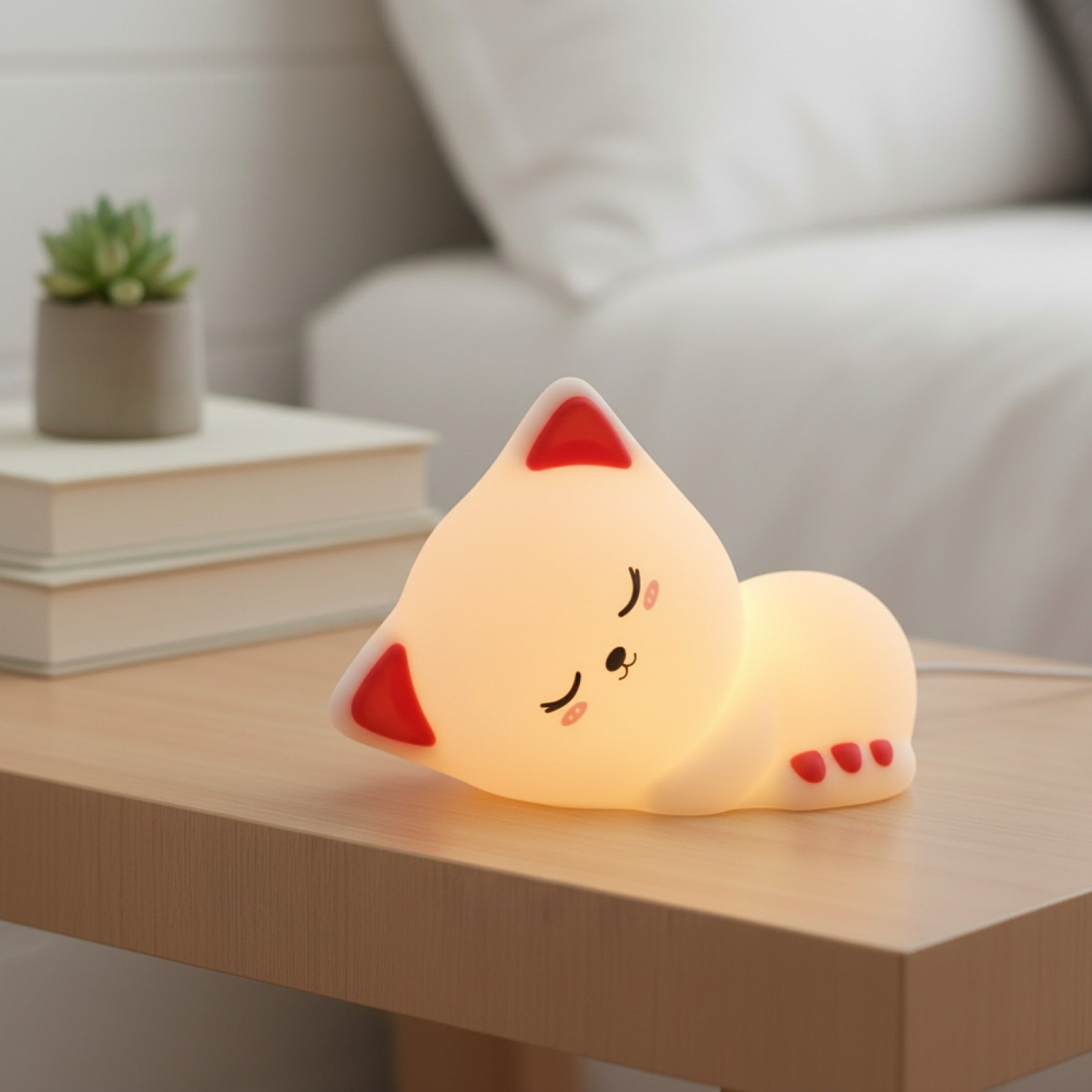 Veilleuse Chat Endormi : Lampe Tactile à Intensité Variable, Rechargeable et Programmable pour Chambre d'Enfant et Décoration
