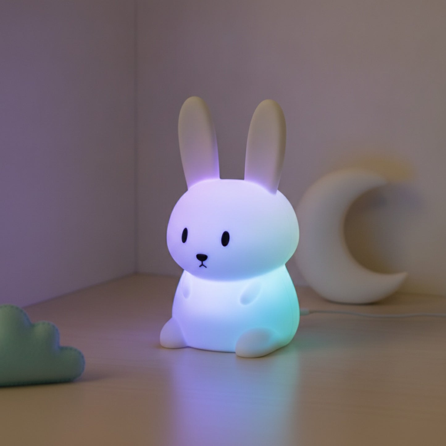 Veilleuse Lapin LED Silicone Tactile RGB - Lampe d'Ambiance Rechargeable pour Chambre d'Enfant