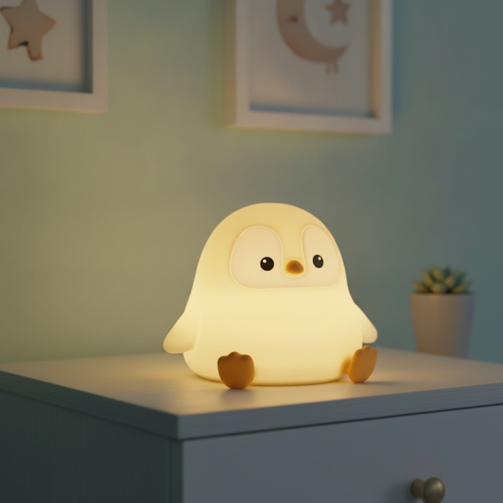 Veilleuse LED Pingouin Mignonne Rechargeable - Lampe de Chevet Dimmable pour Chambre d'Enfant et Dortoir