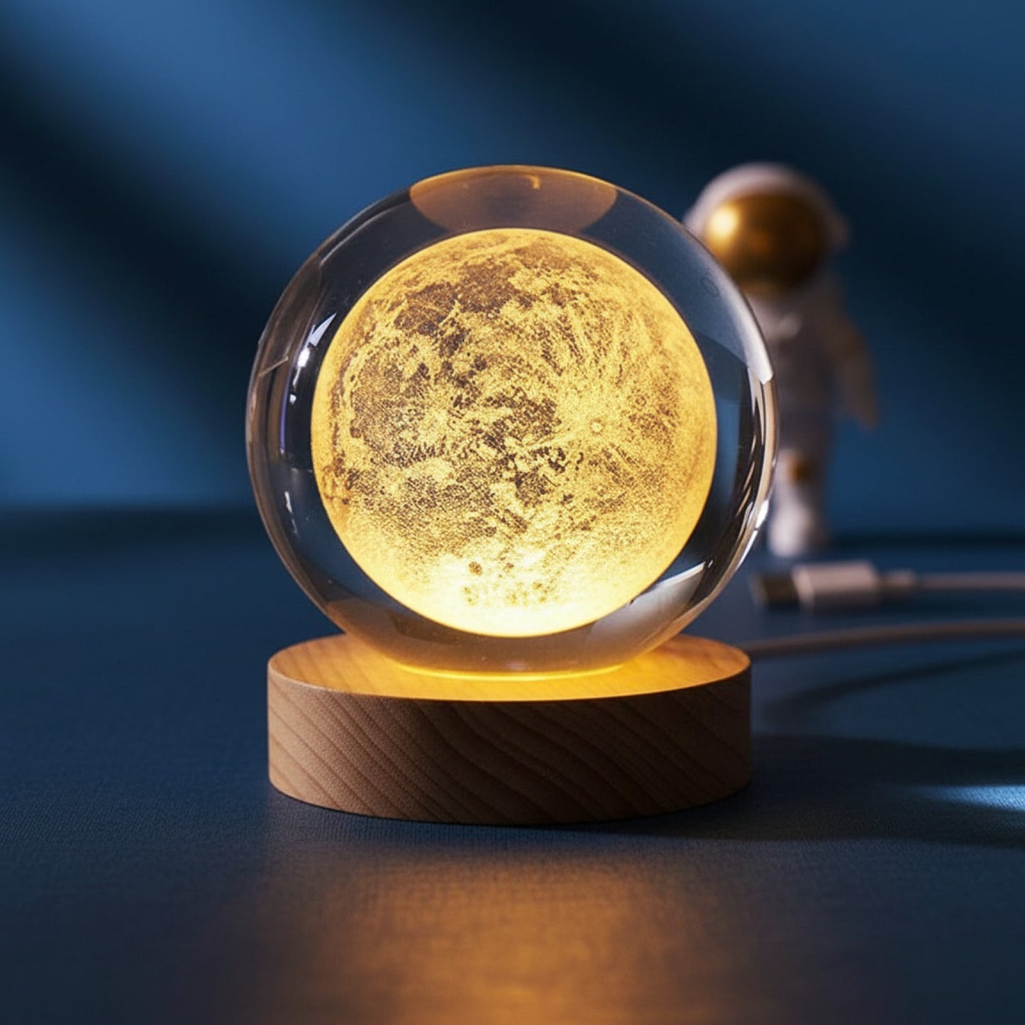 Veilleuse Sphère Céleste 3D en Cristal - Système Solaire, Lune & Astronaute - Ø6cm