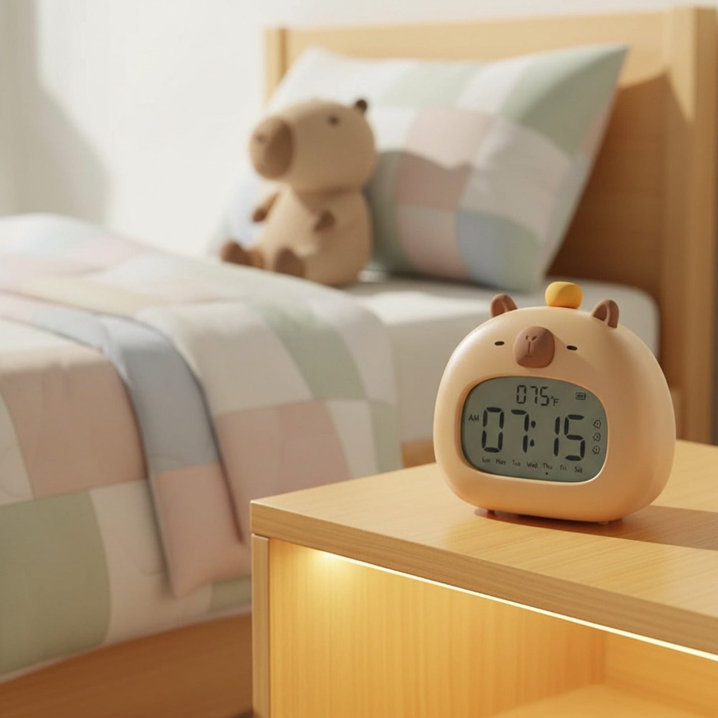 Veilleuse LED Réveil Enfant Capybara Mignon - Affichage Température & Rechargeable