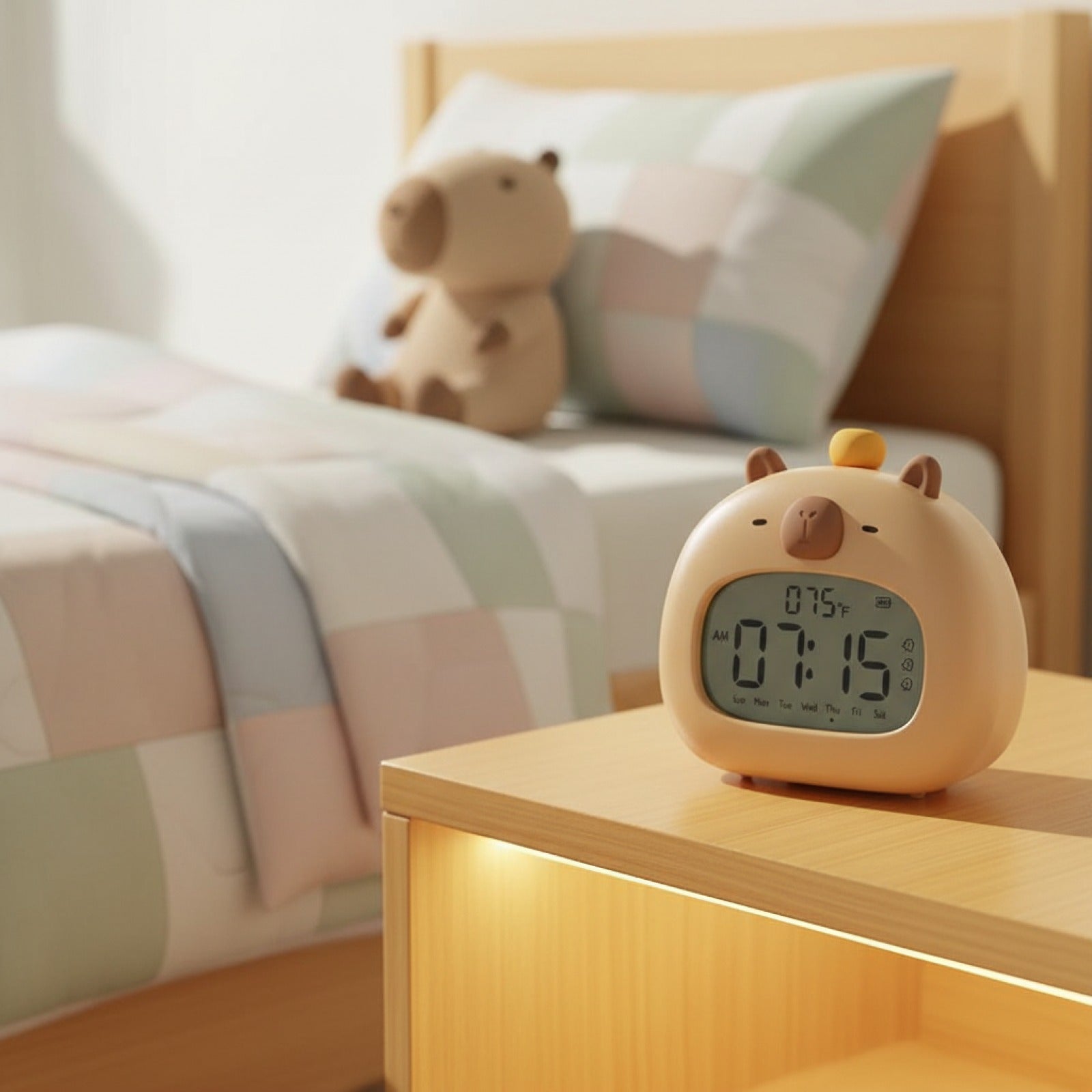 Veilleuse LED Réveil Enfant Capybara Mignon - Affichage Température & Rechargeable