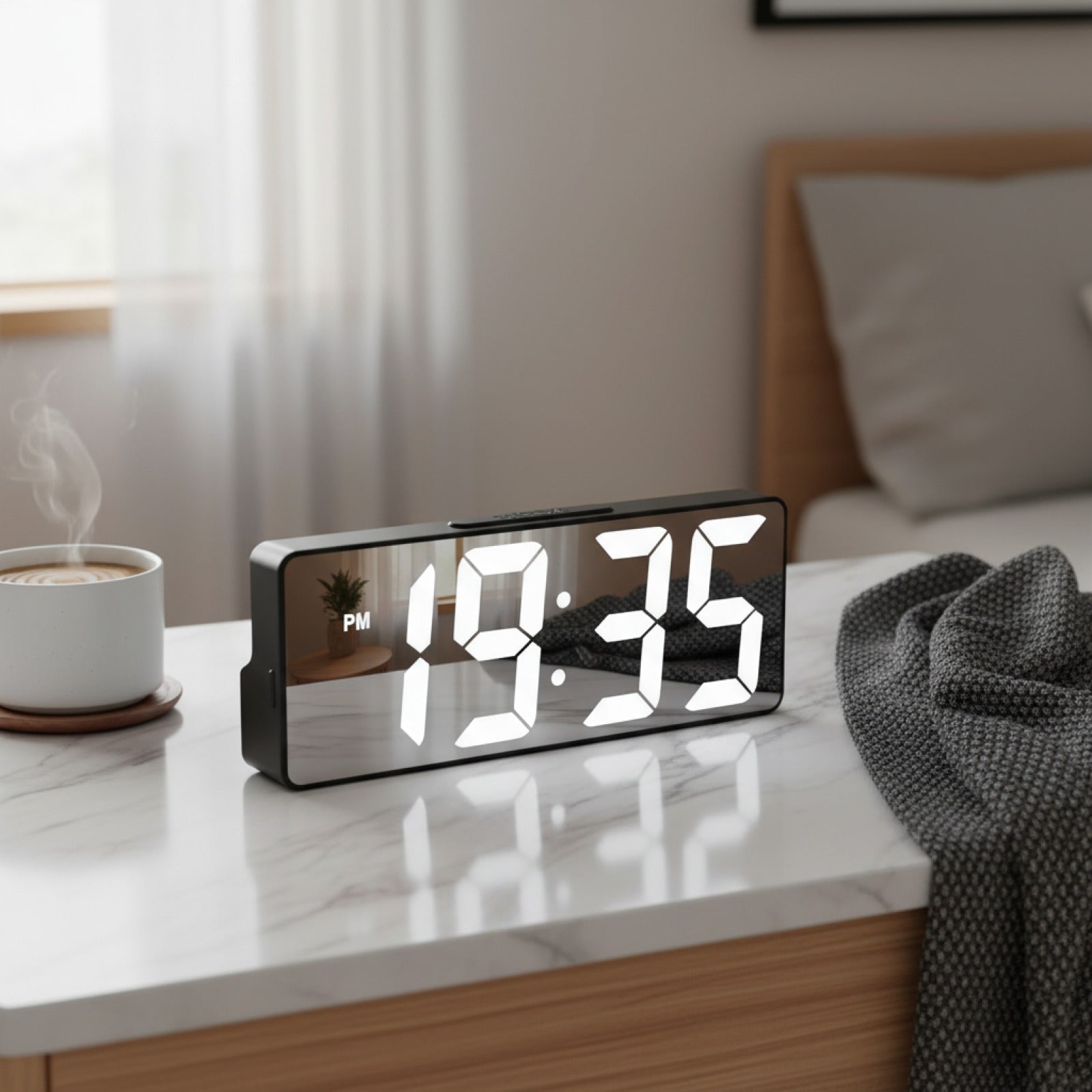 Veilleuse Horloge Numérique LED avec Affichage Température et Luminosité Réglable