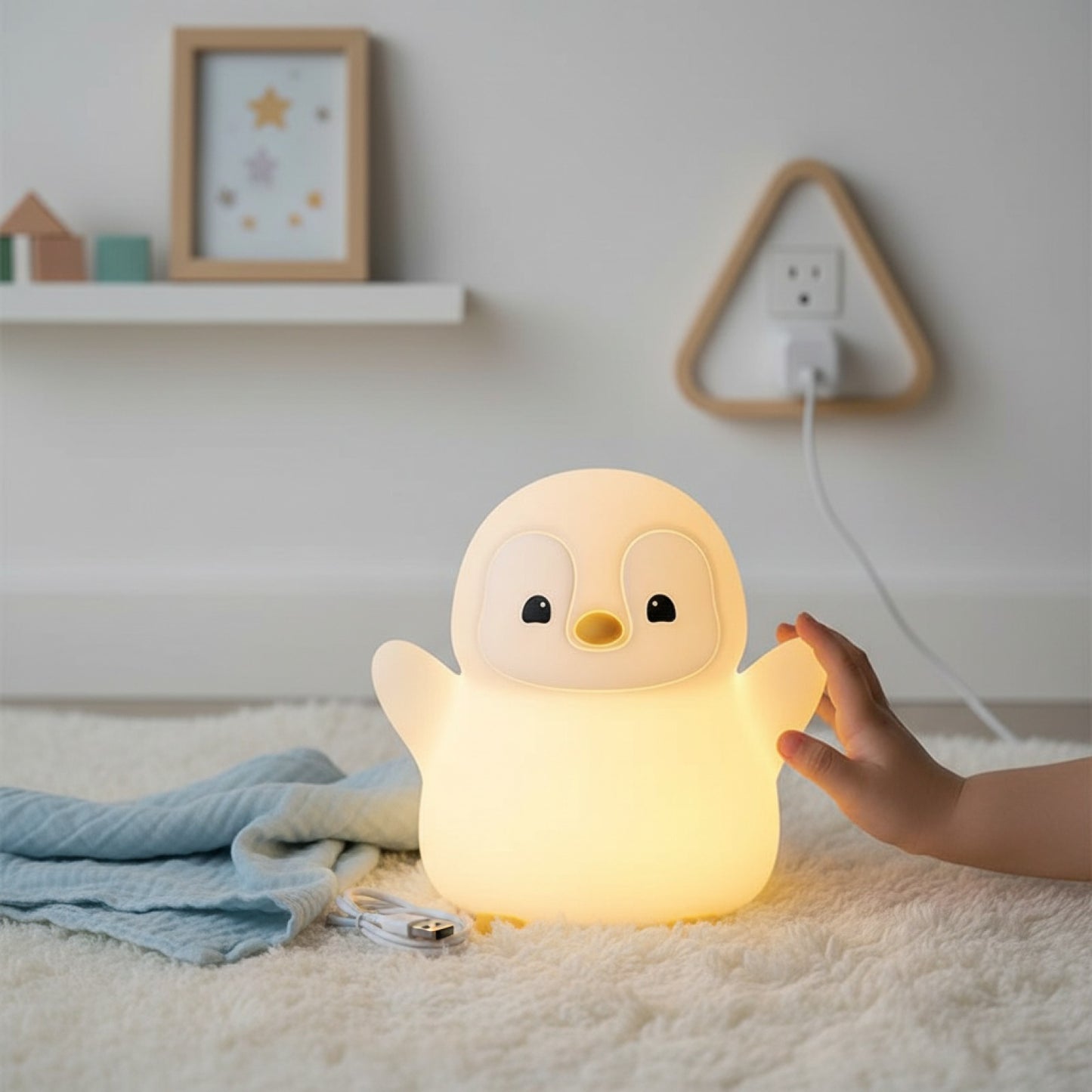 Veilleuse Pingouin en Silicone Souple, Lampe de Chevet Bébé Rechargeable USB avec Minuteur