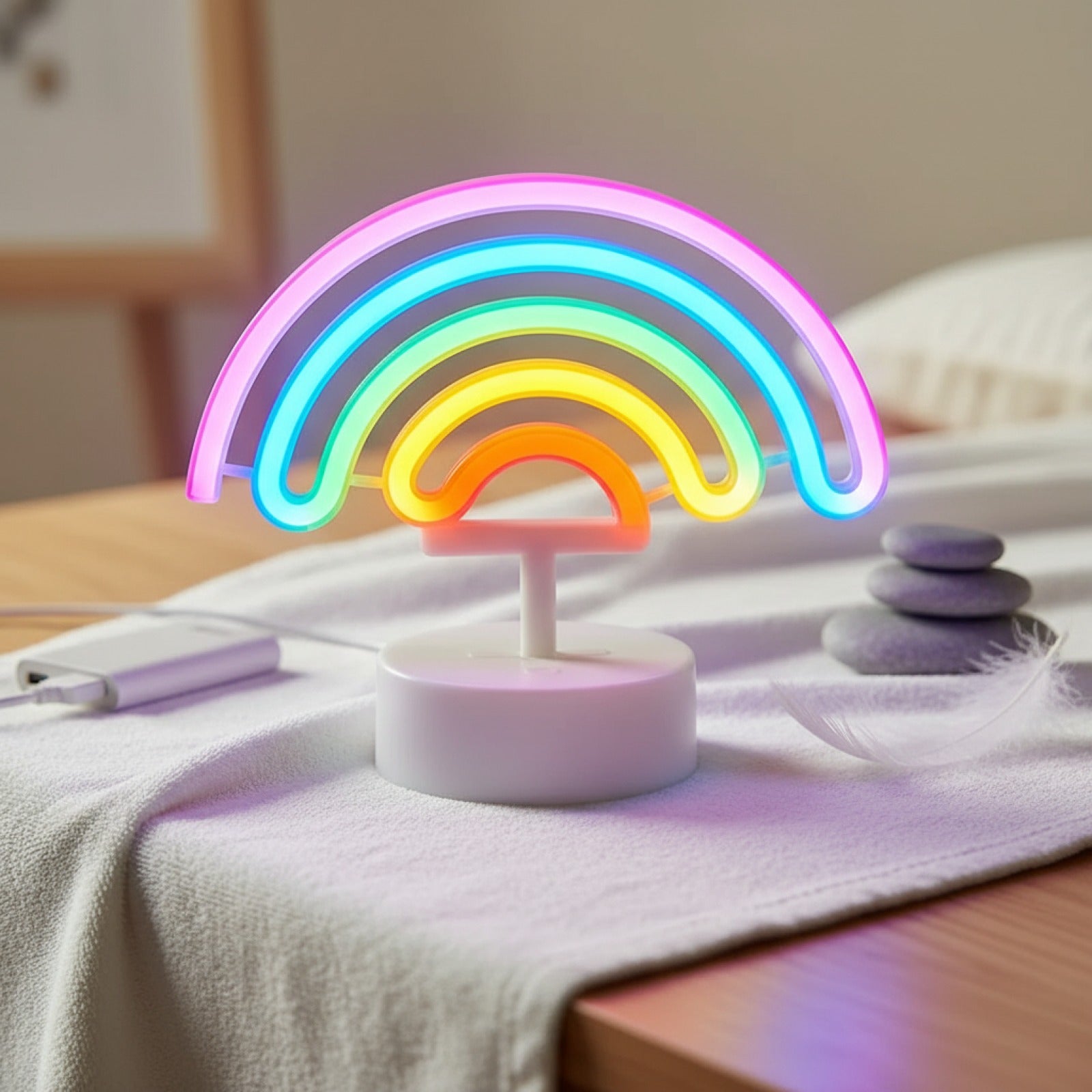 Veilleuse Néon Arc-en-ciel à LED - Décoration Lumineuse USB/Batterie pour Fête, Anniversaire, Mariage