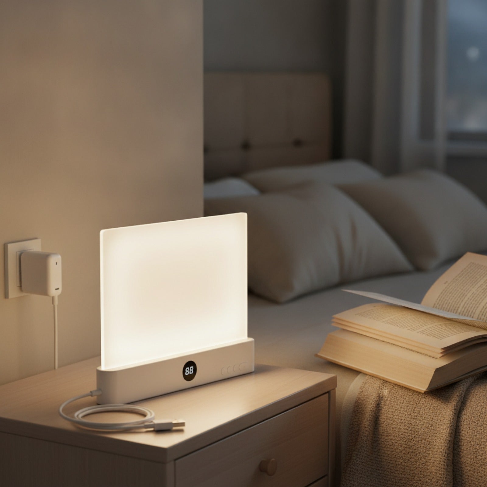 Veilleuse LED Plate avec Protection Oculaire, Rechargeable USB