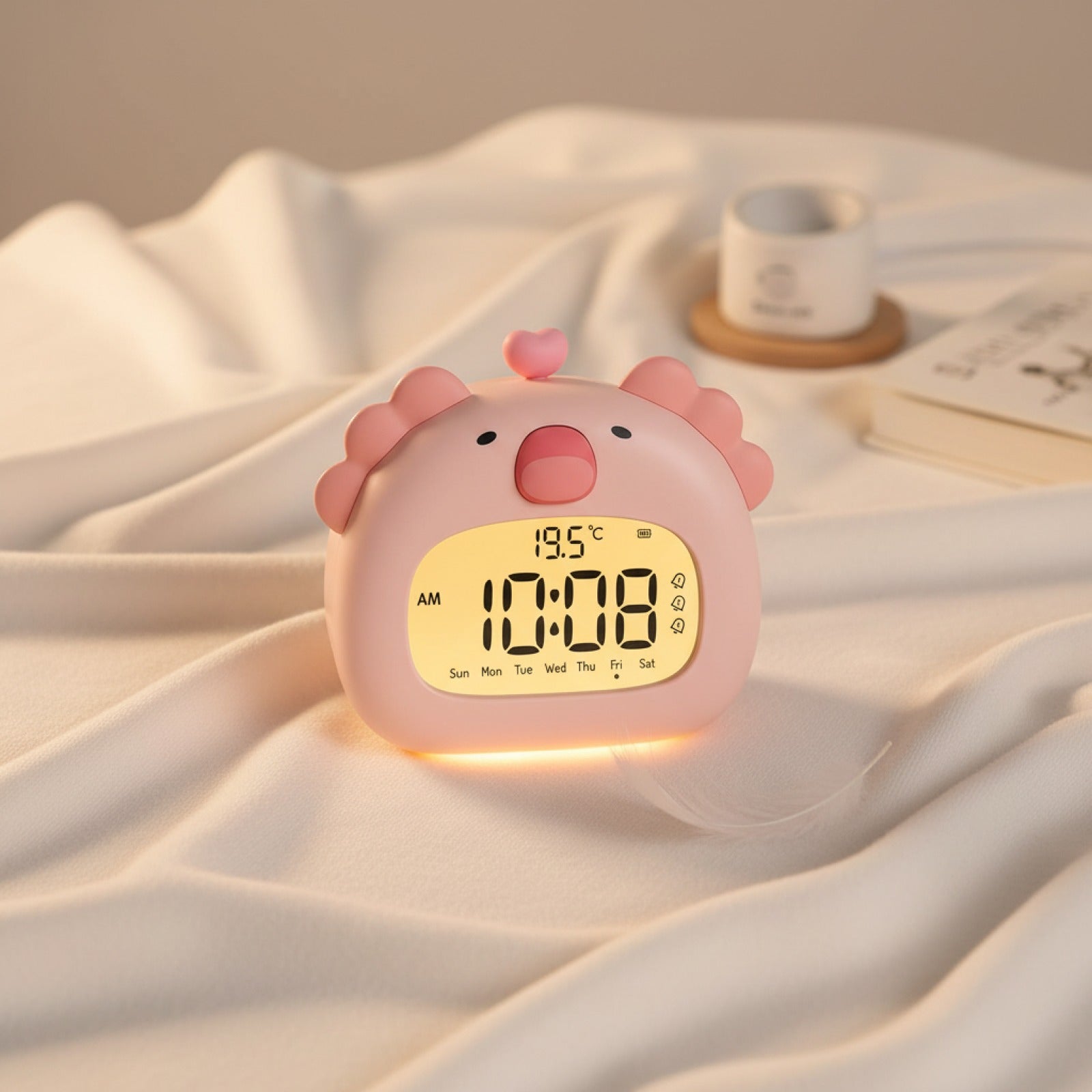 Veilleuse Réveil LED Enfant Mignon Capybara avec Affichage Température Rechargeable