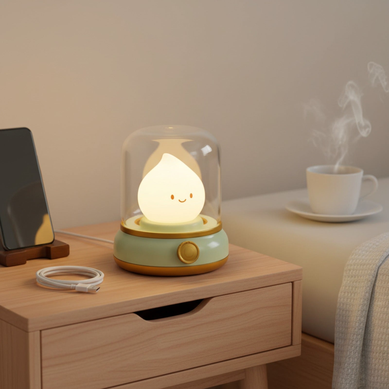 Veilleuse LED Bureau Rechargeable USB Portable Design Cartoon - Décoration Café, Hôtel, Chambre